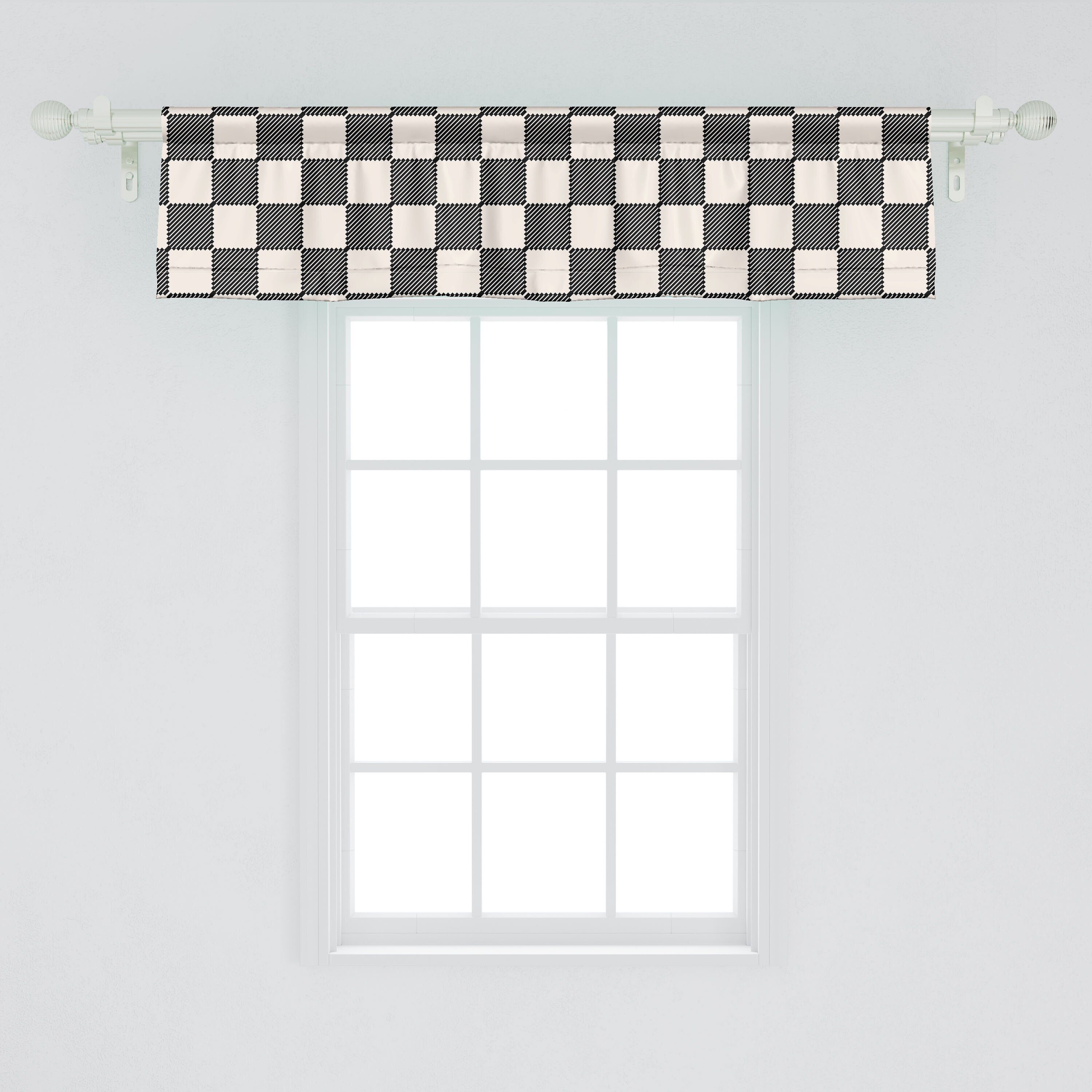 Stangentasche, Microfaser, für mit Küche Schlafzimmer Dekor Abakuhaus, Scheibengardine Volant Abstrakt gestreifte Simplistic Vorhang Quadrate