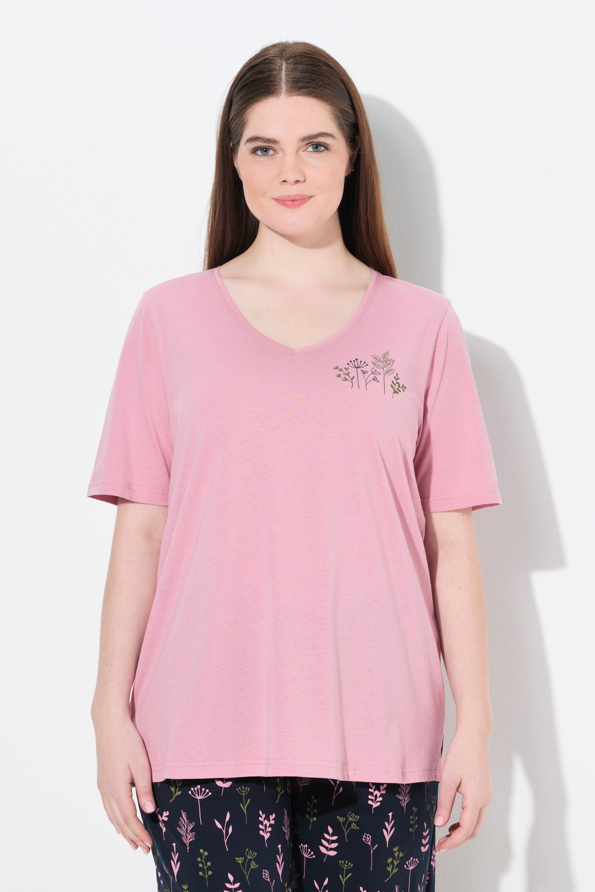 Pyjamaoberteil Schlafanzug-Shirt V-Ausschnitt Halbarm