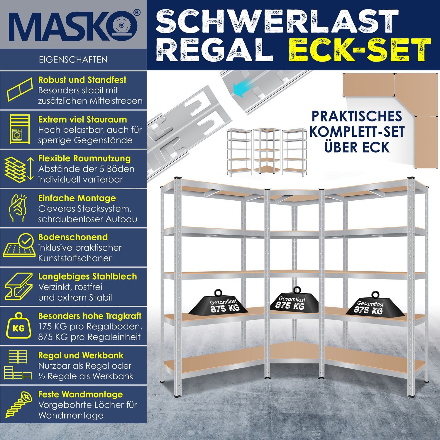 MASKO Schwerlastregal, 3er Set Metall Regalsystem günstig online kaufen