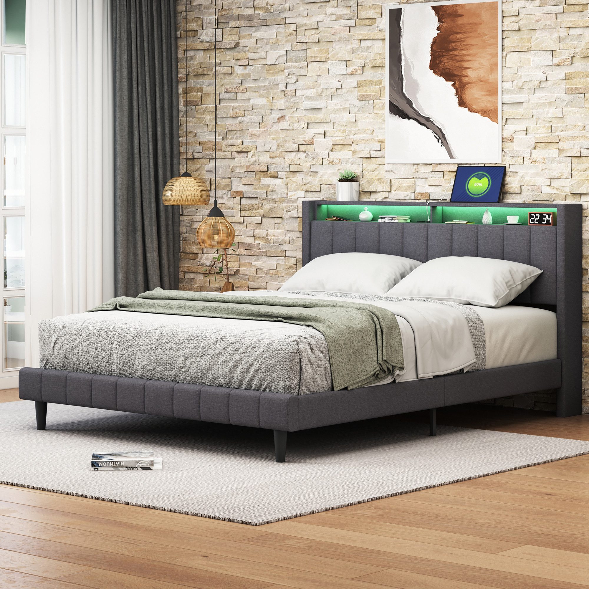 LuxeLiving Polsterbett LED Doppelbett 140x200 cm (Geeignet für Jugendliche günstig online kaufen