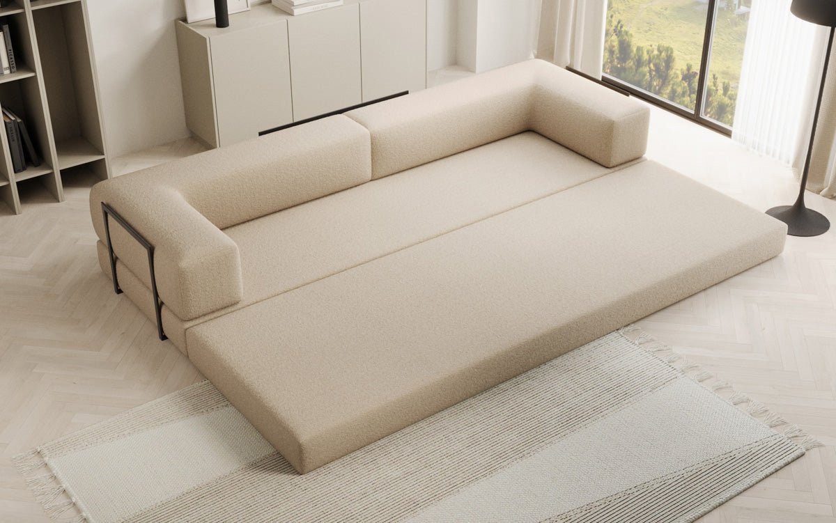 Luxusbetten24 Sofa Designer Sofa Lazy 3 Sitzer XXL, mit Liegefunktion und Bouclé-Bezug