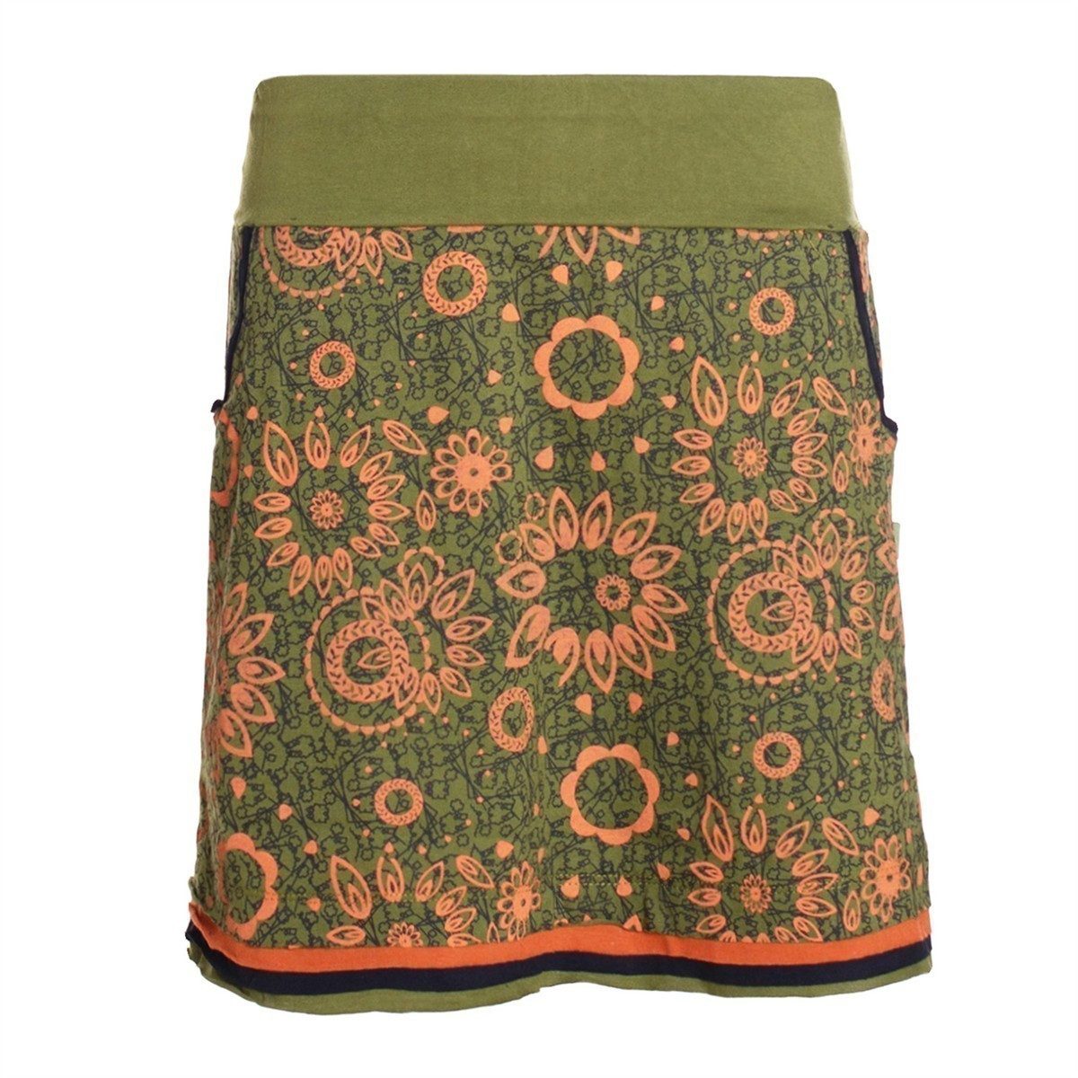 Minirock Damen Rock Baumwolle geometrisches Muster elastischer Bund mit Taschen