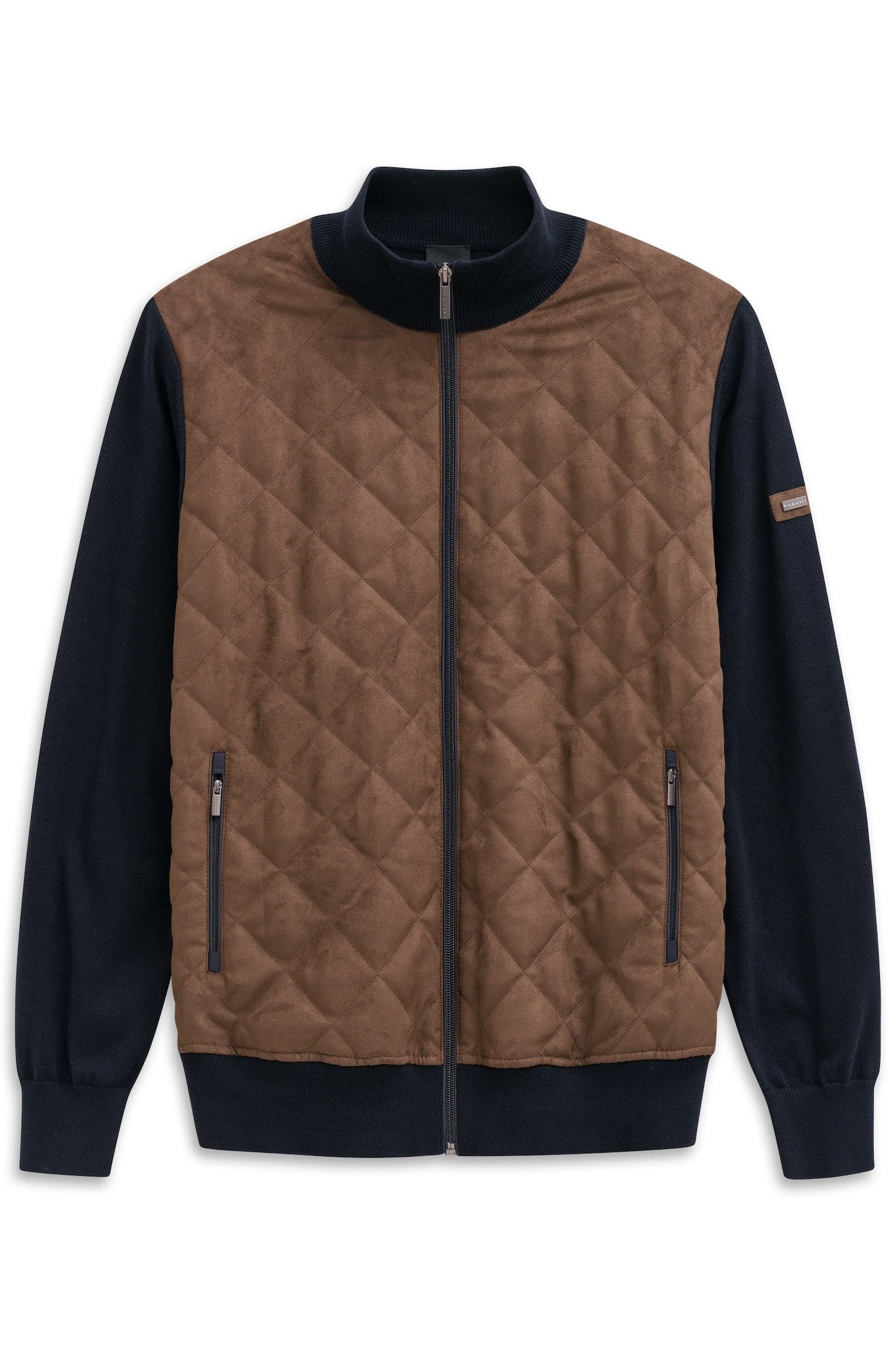 bugatti Strickjacke Regular Fit mit Velour-Front & Stehkragen