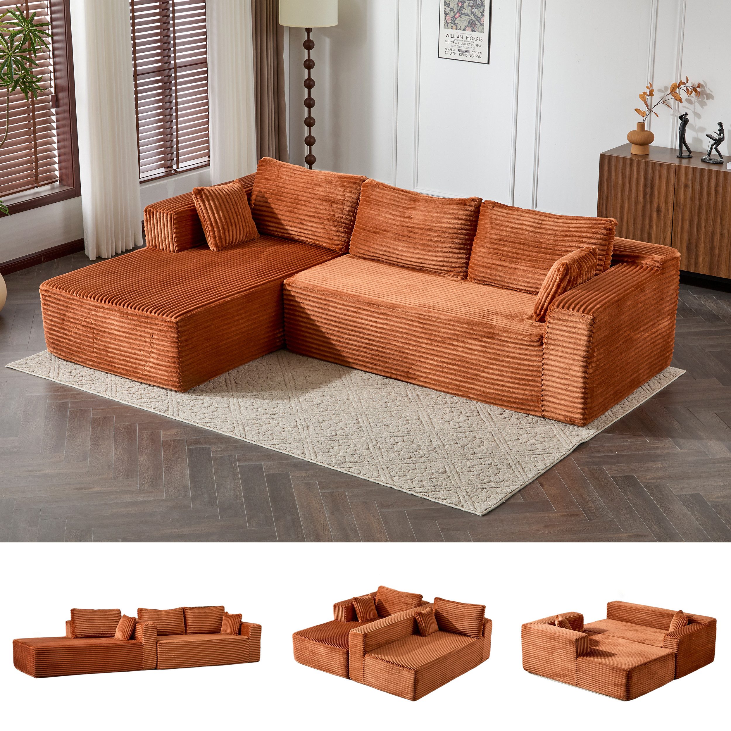 Leawin Ecksofa Cord Schlafsofa mit Chaiselongue, modernes L-Form Sofa klein günstig online kaufen