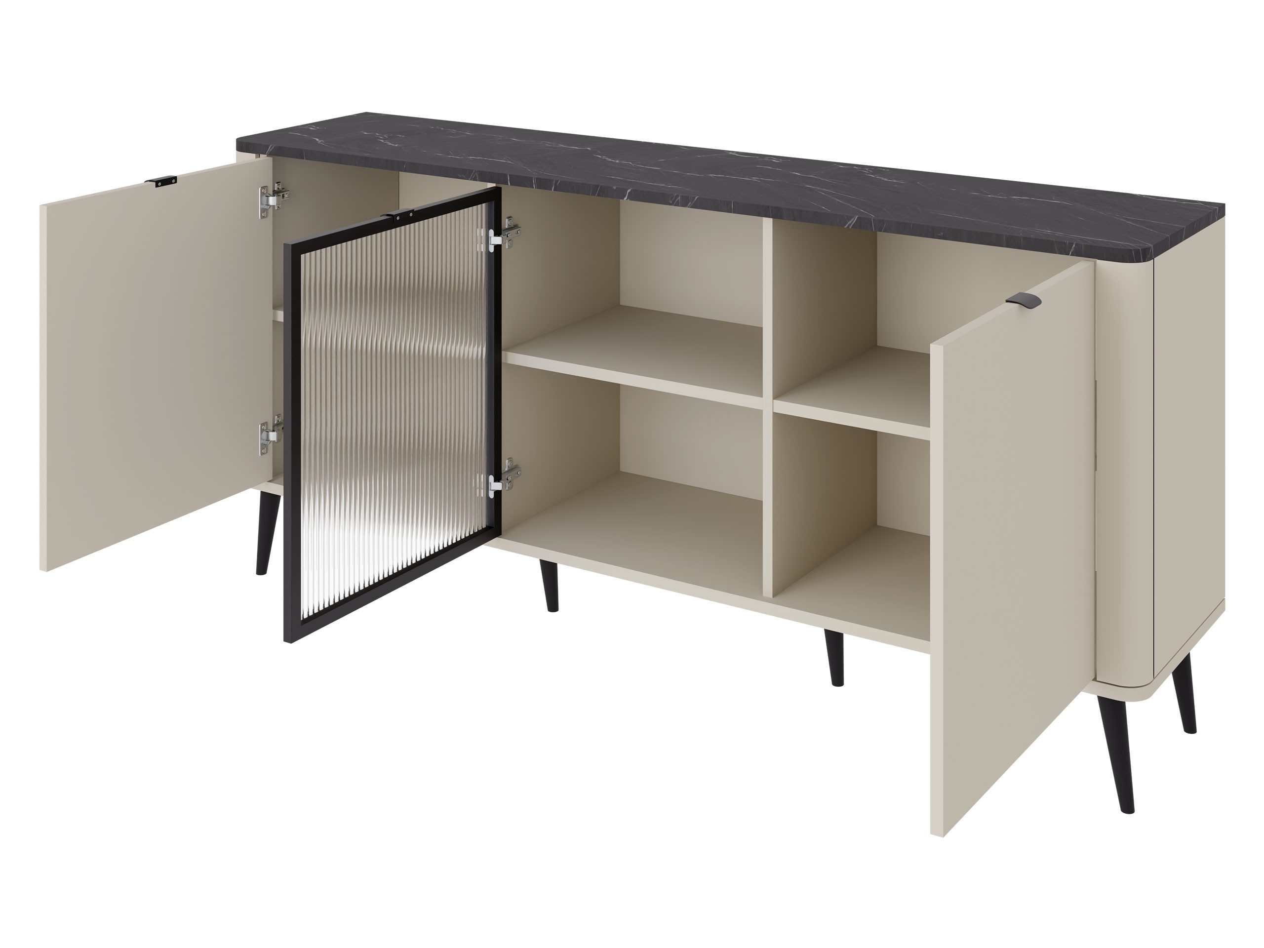 MIRJAN24 Kommode Marly 2D1W RE07 (mit drei Drehtüren), Griffe und Füße aus Metall