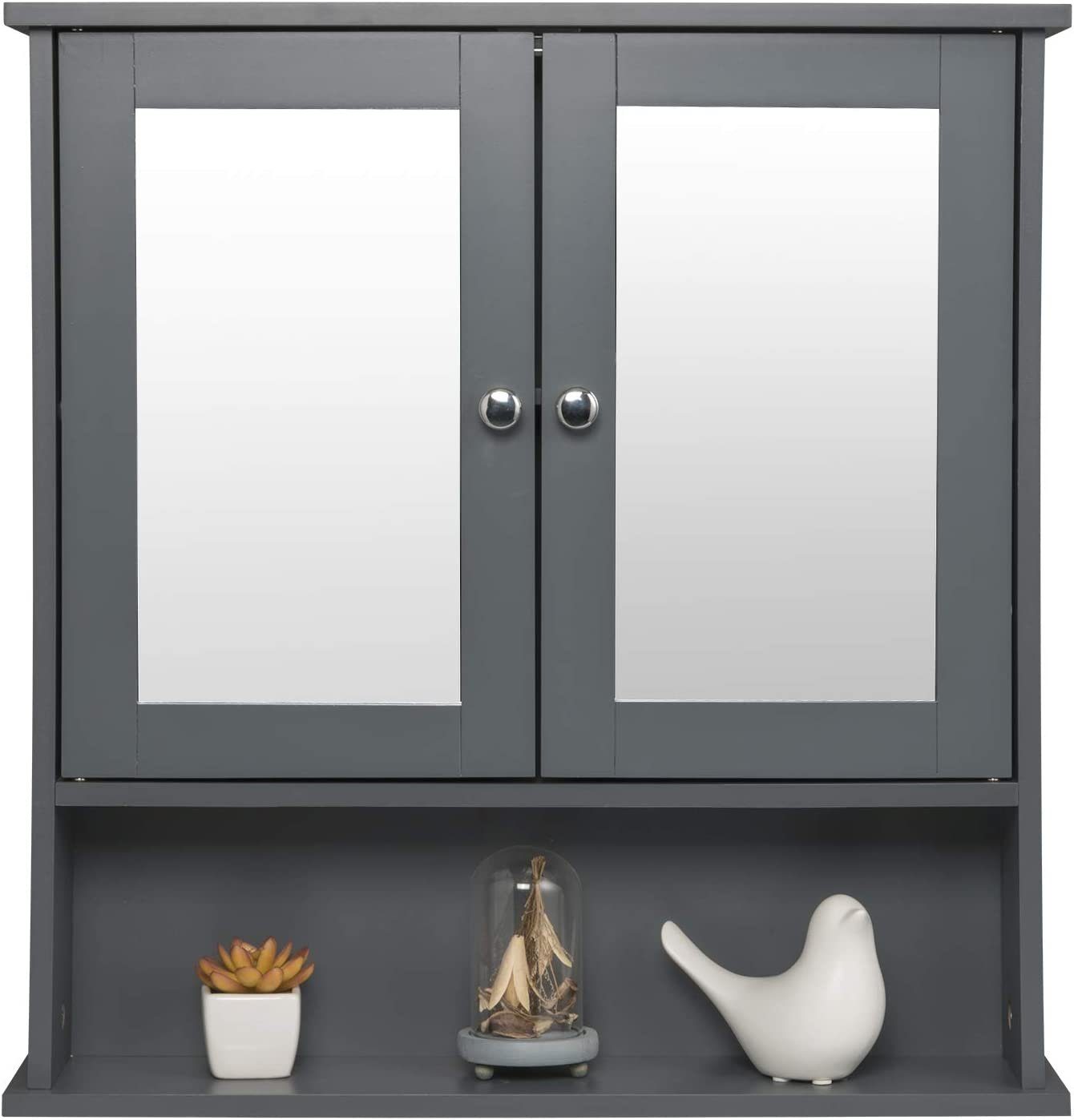 EUGAD Spiegelschrank (1-St) Hängeschrank aus mit Grau Badezimmerspiegel Tür Holz
