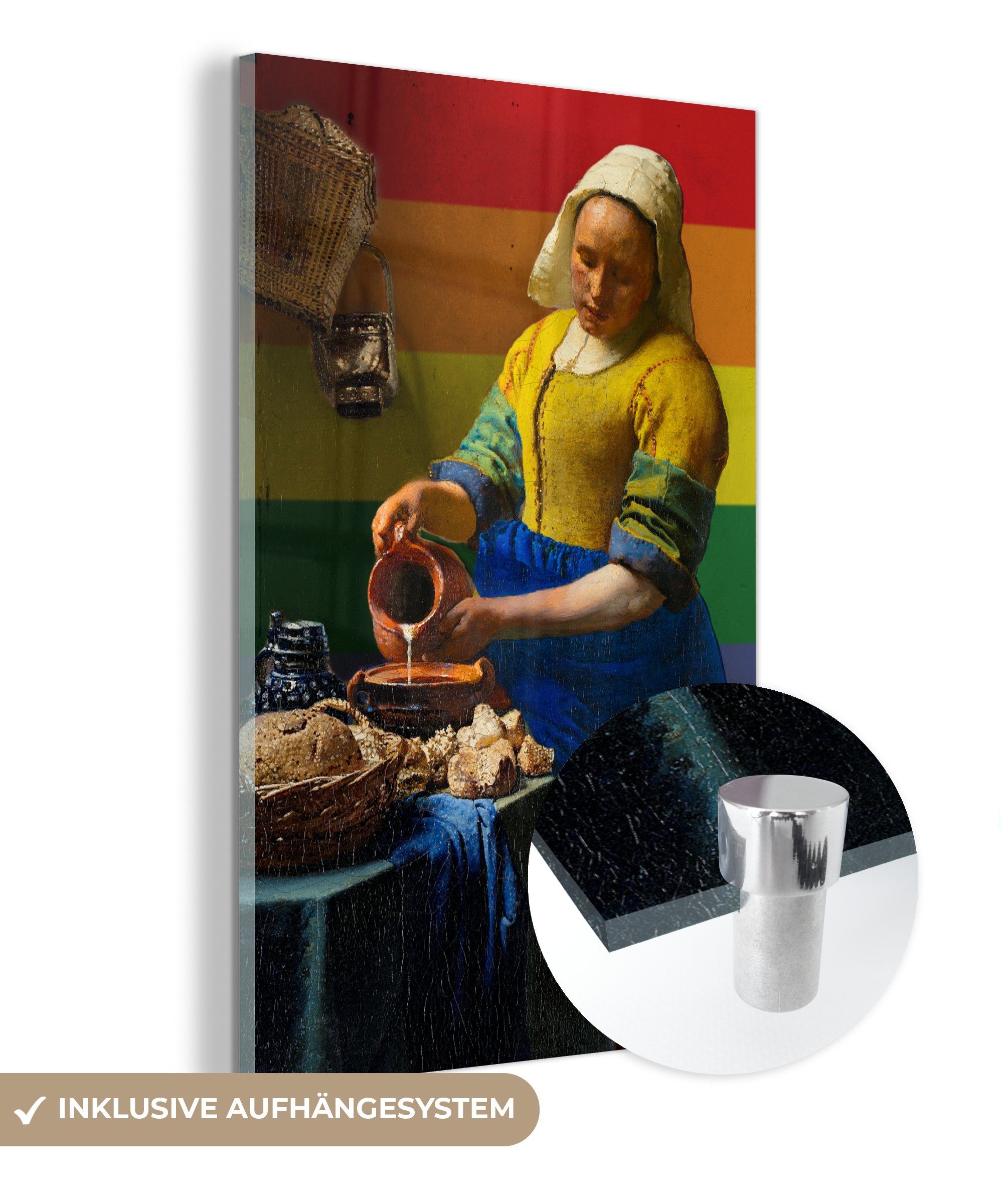 MuchoWow Acrylglasbild Vermeer - Stolz - Milchmädchen, (1 St), Glasbilder - Bilder auf Glas Wandbild - Foto auf Glas - Wanddekoration