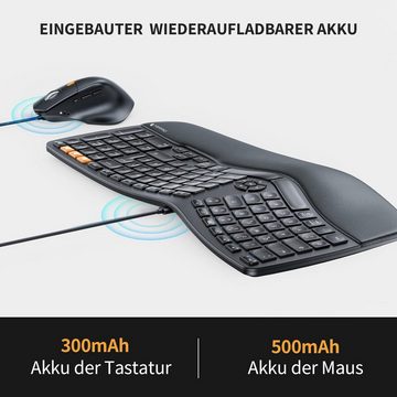 ProtoArc Ergonomische Wiederaufladbar Bluetooth & 2.4GHz Geteilte Tastatur- und Maus-Set, Komfortabel arbeiten: Ergonomische Eingabegeräte optimieren