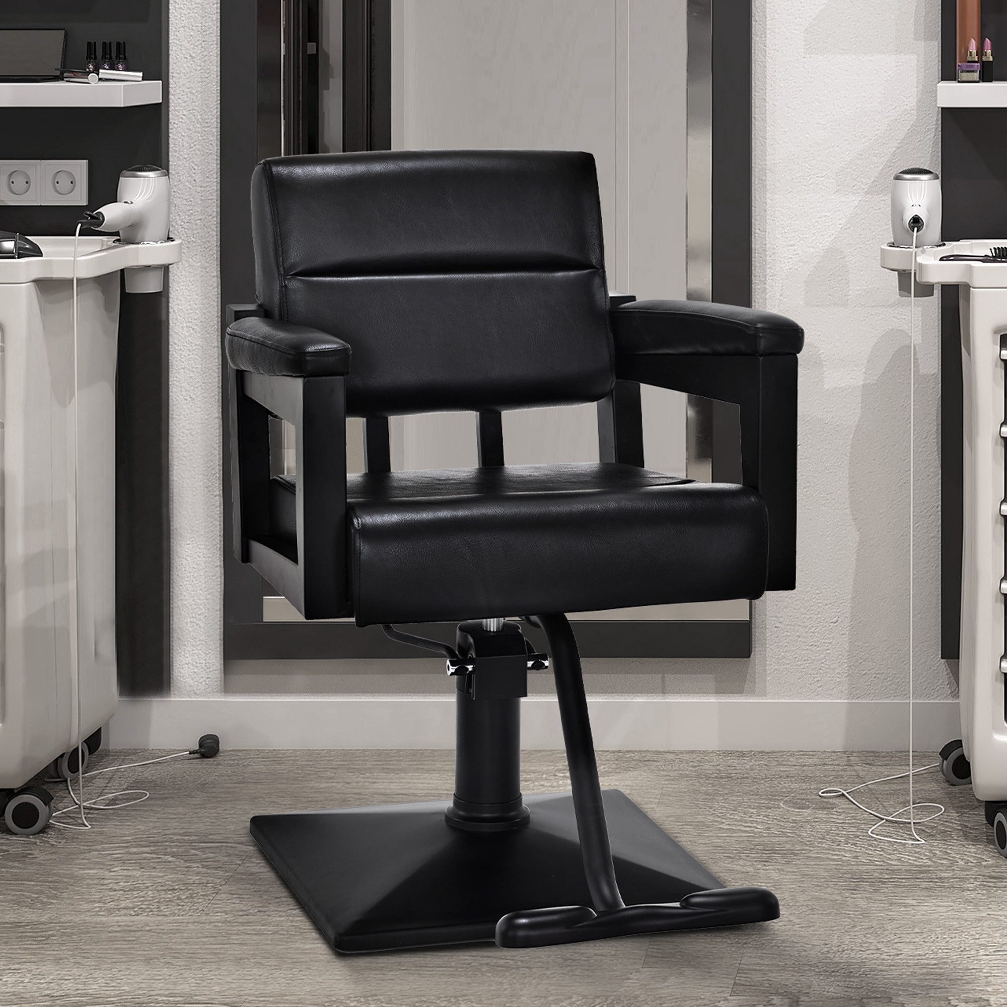 Barberpub Stuhl BarberPub Friseurstuhl Friseureinrichtung 2058 (Schwarz), mit Hydraulikpumpe 360° Drehbar, Höhenverstellbar, PVC Kunstleder