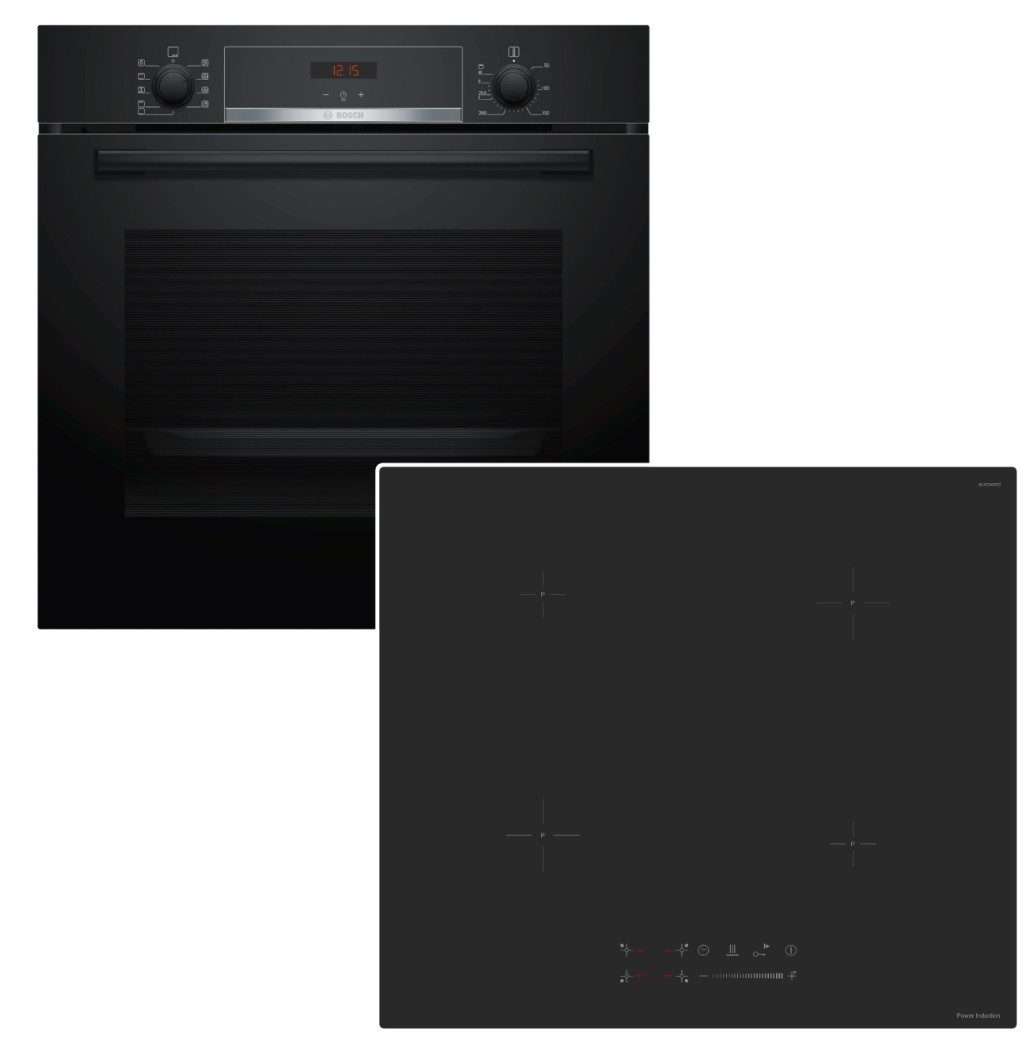 BOSCH Backofen-Set Einbaubackofen Hydrolyse + keenberk Induktionskochfeld Booster Matt, mit 1-fach Teilauszug, Hydrolyse EcoClean Direct