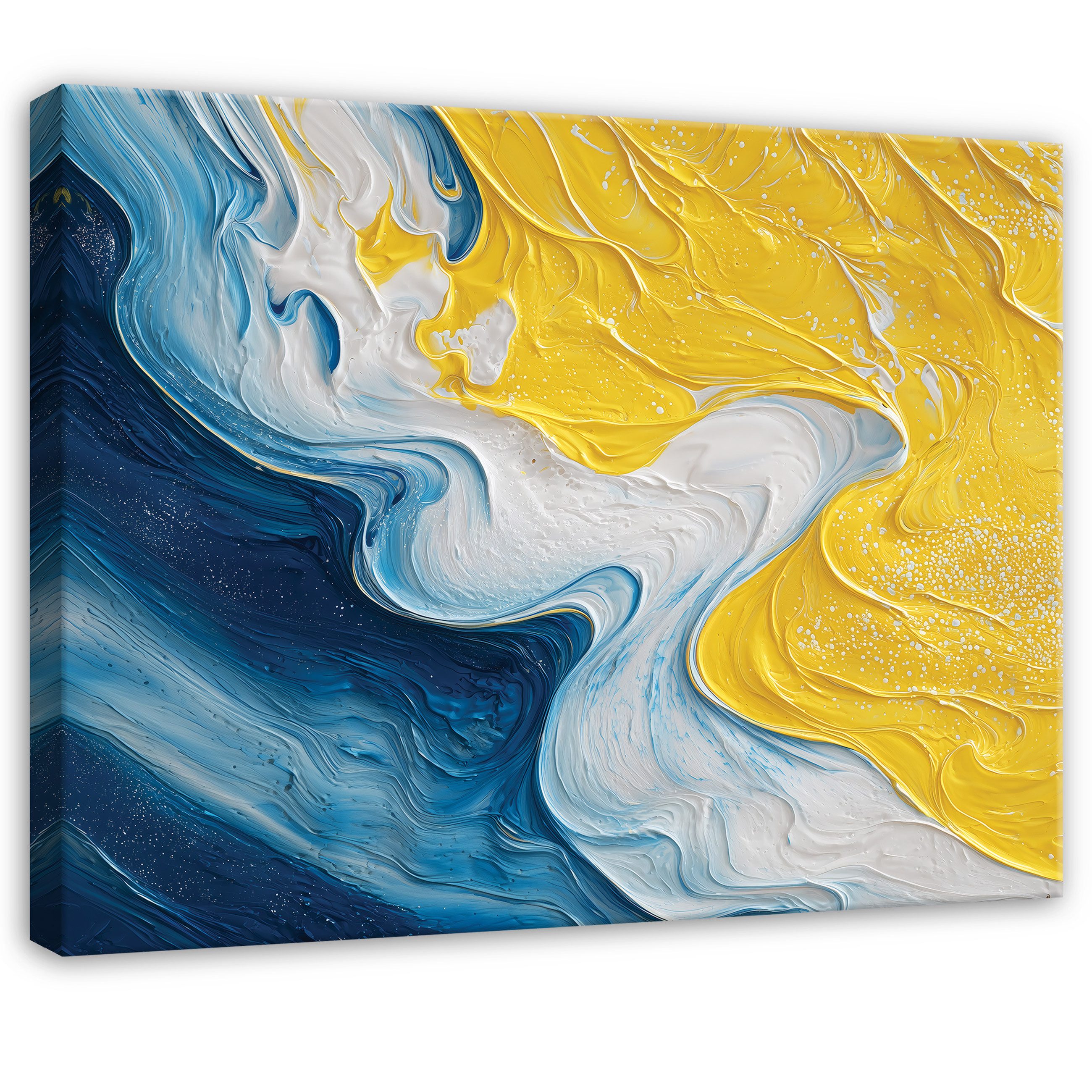 Wallarena Leinwandbild Abstrakt Gelb Blau Weiß Modern Wandbilder Wand Deko XXL Bilder, Abstrakt (groß Bilder Wohnzimmer Schlafzimmer Einteilig, 1 St), Bilder Klein Wohnzimmer Schlafzimmer Küche Wandbild Wand Deko 40x30