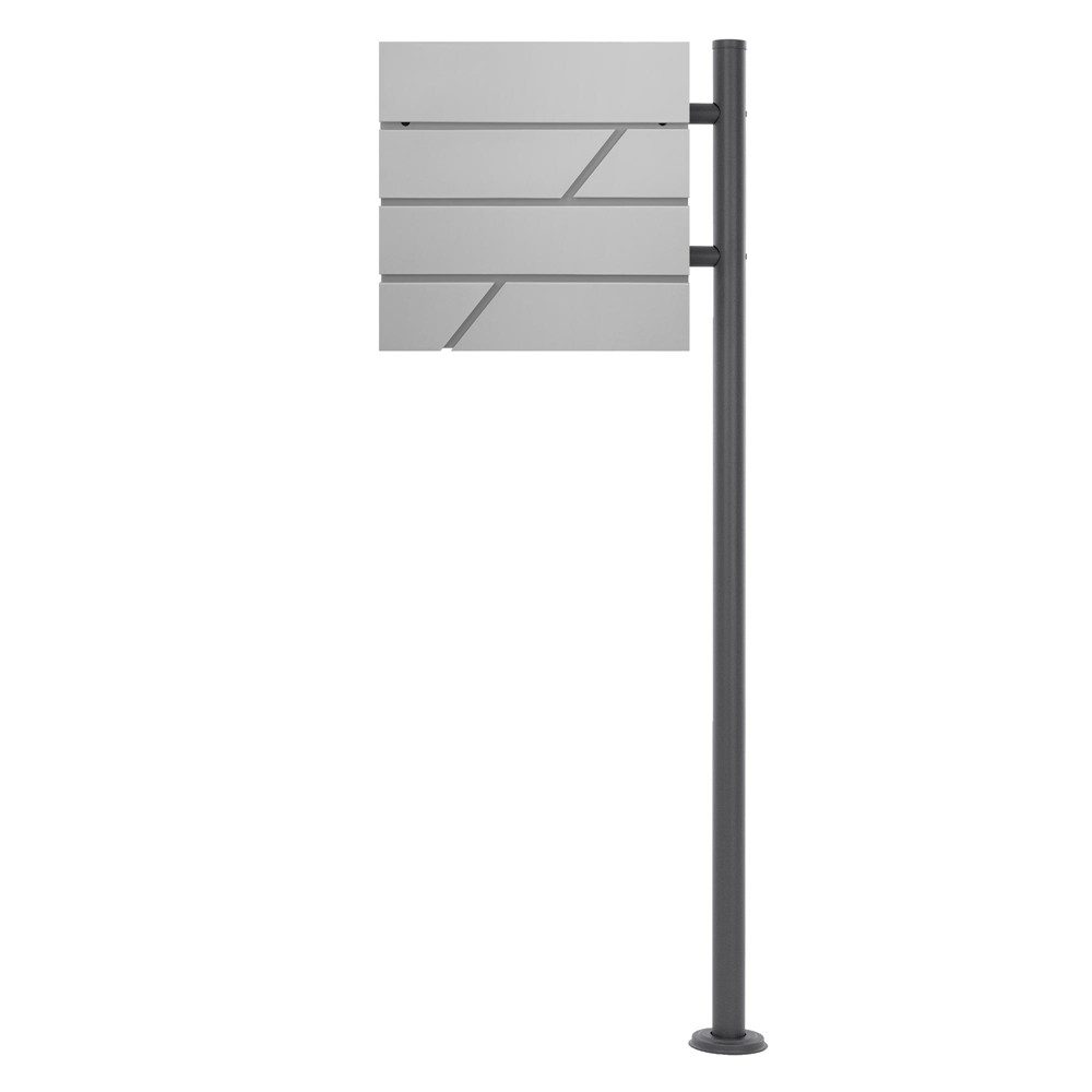 ML-DESIGN Standbriefkasten Briefkasten Postkasten mit Zeitungsfach inkl. Standfuß, Briefkastenanlage mit Ständer Silber 120cm Mailbox mit Pfosten