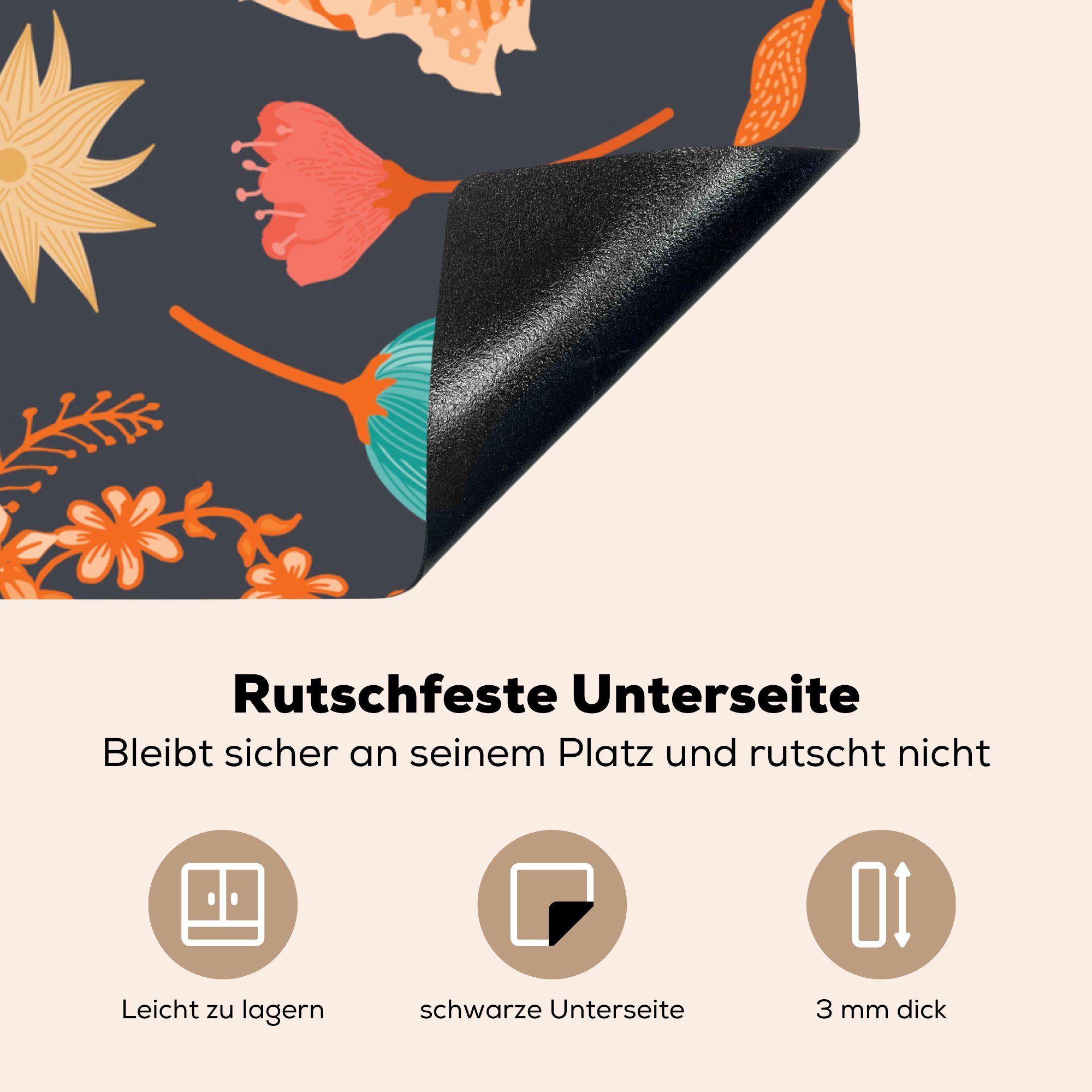 für Blumen, Ceranfeldabdeckung, MuchoWow - 78x78 Vinyl, küche tlg), Herdblende-/Abdeckplatte (1 Natur cm, Muster - Arbeitsplatte