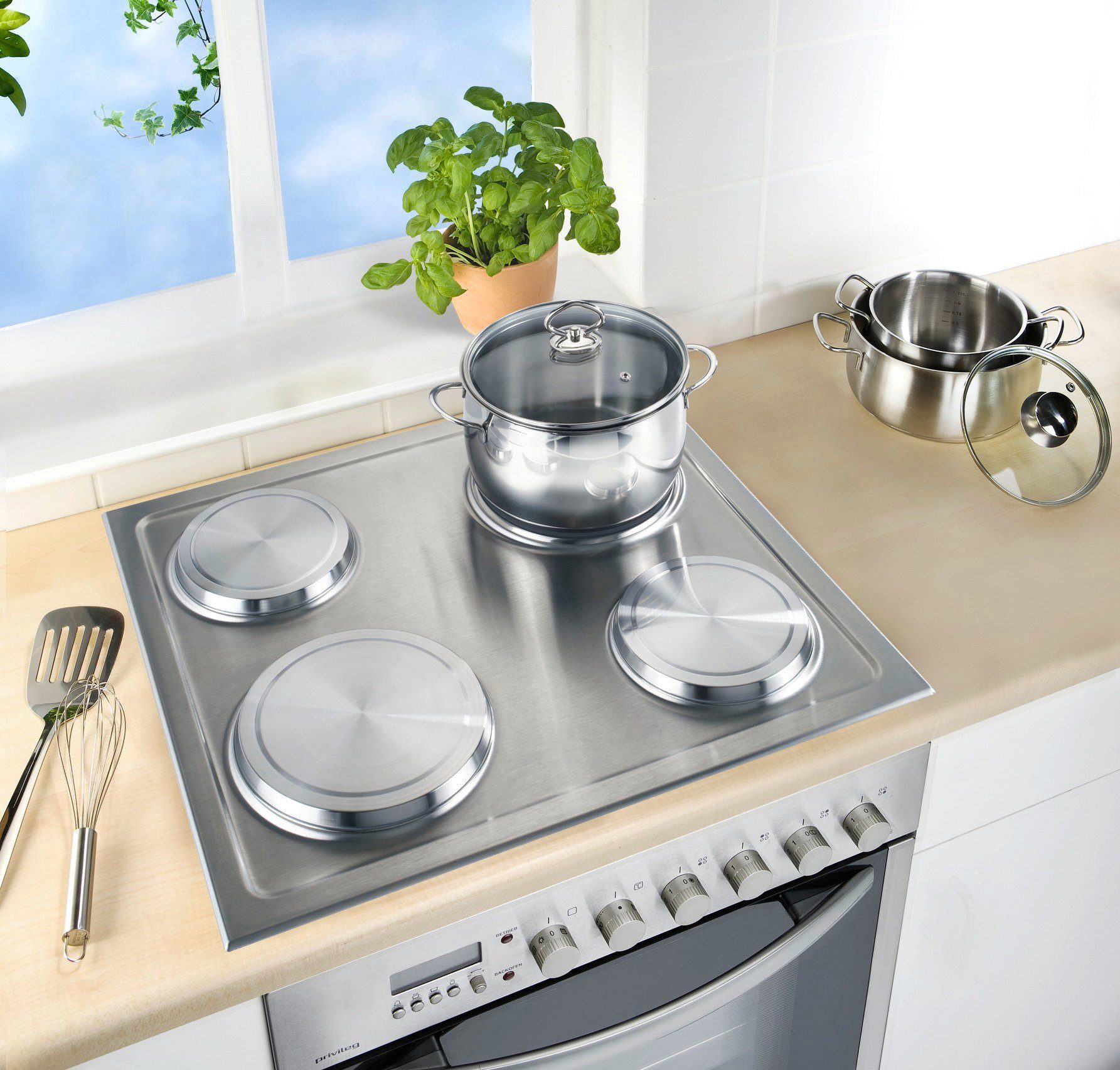 WENKO Herd-Abdeckplatte Modell Edelstahl, Edelstahl, (Set, 4 tlg., bestehend aus 2x ø 16 cm, 2x ø 20 cm), für Elektroherde, 2 Größen, auch als Topfuntersetzer verwendbar