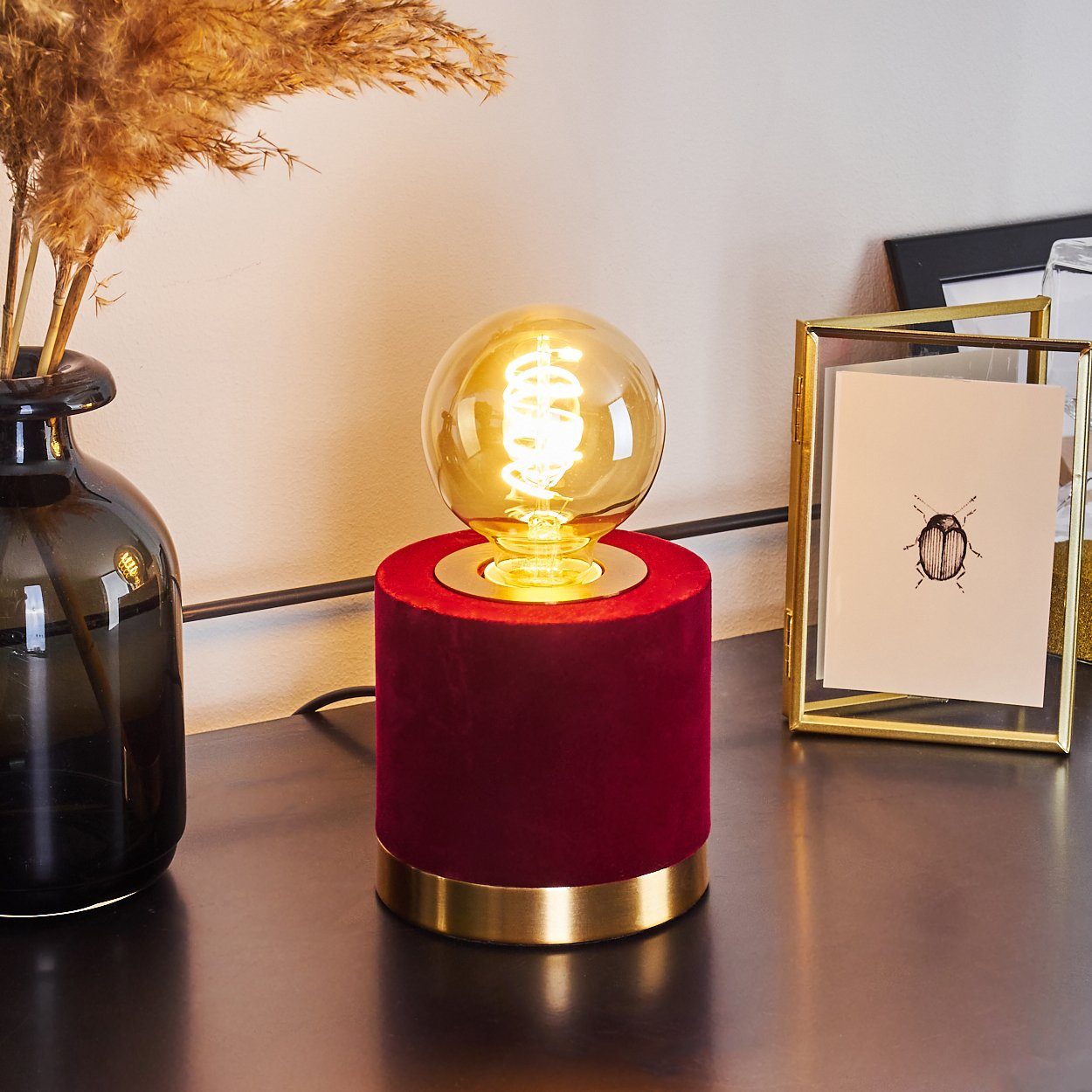 hofstein Tischleuchte Retro Nacht Tisch Lampe Samt Lese Leuchten Wohn Schlaf Raum