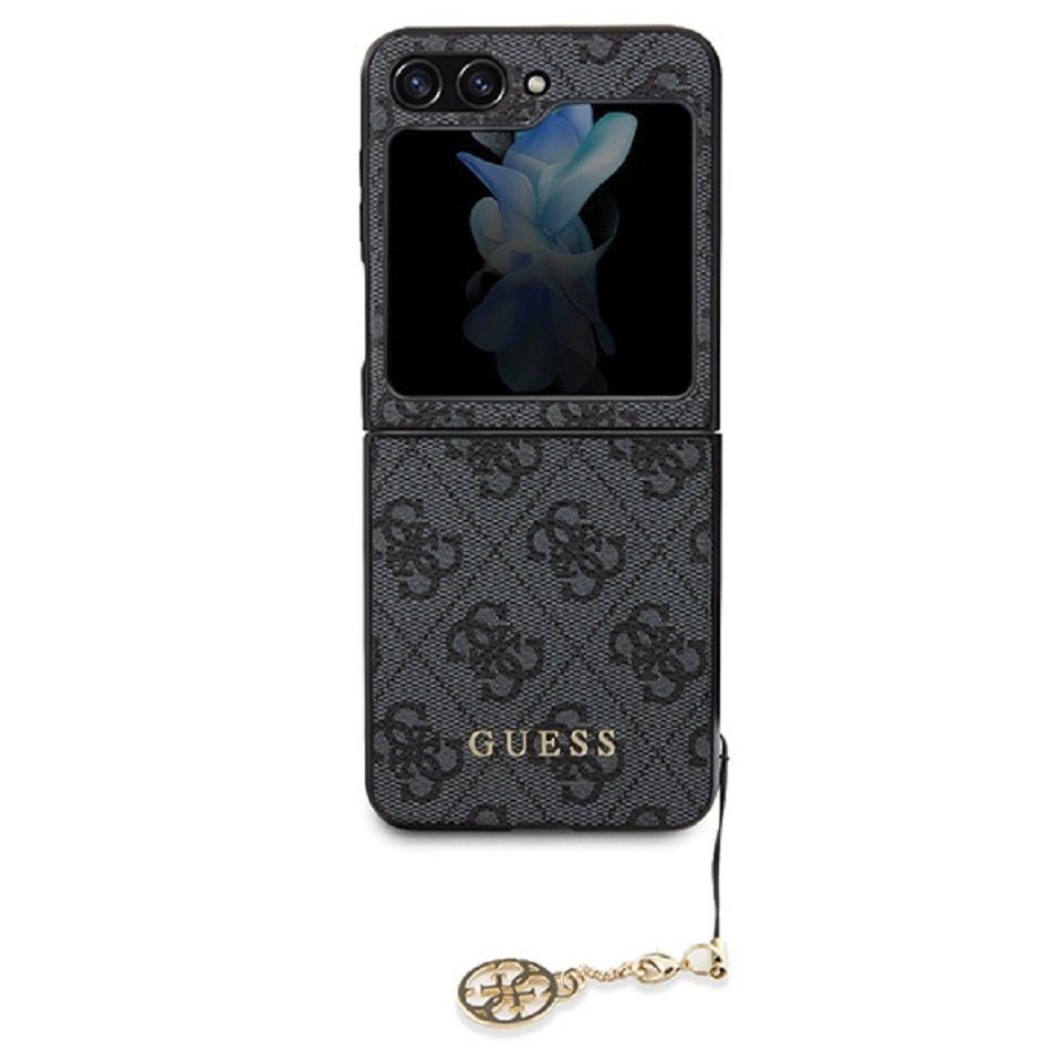 Guess Handyhülle Case für Galaxy Z Flip 5 goldfarbige Kette grau 6,7 Zoll, Kantenschutz