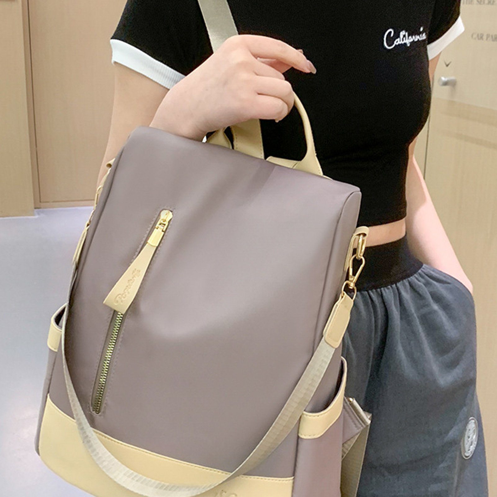 khaki Lässiger Rucksack Blusmart Rucksack Für Damen, Modischer Diebstahlsichere