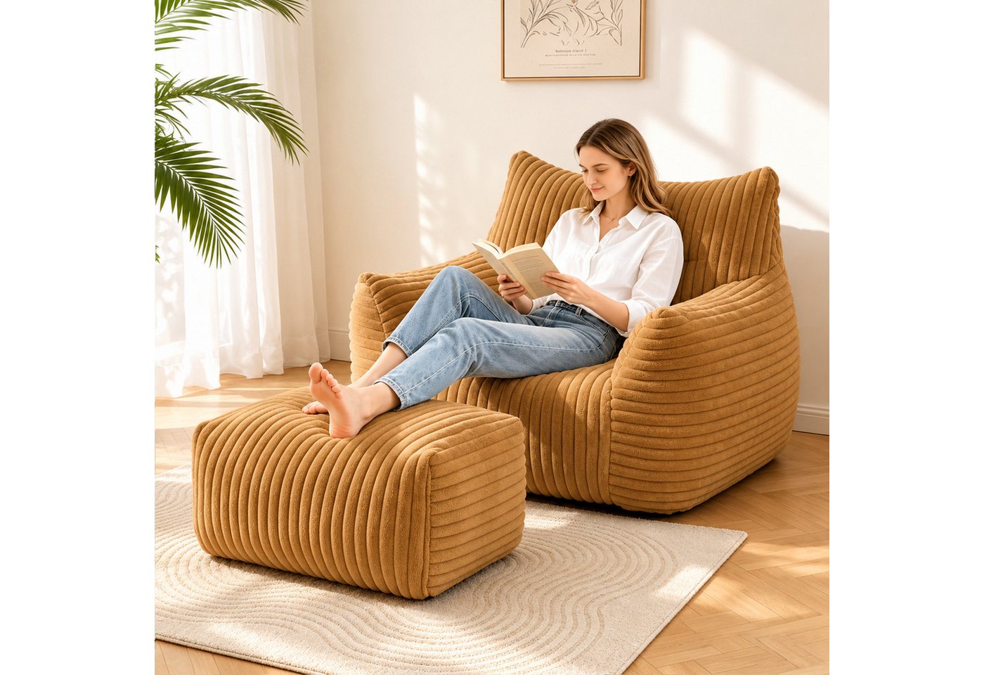 VUZINIC Sessel mit Fußstütze, bequemer Stoff-Liegesessel (2-St), geeignet für Wohnzimmer, Schlafzimmer, Gelb