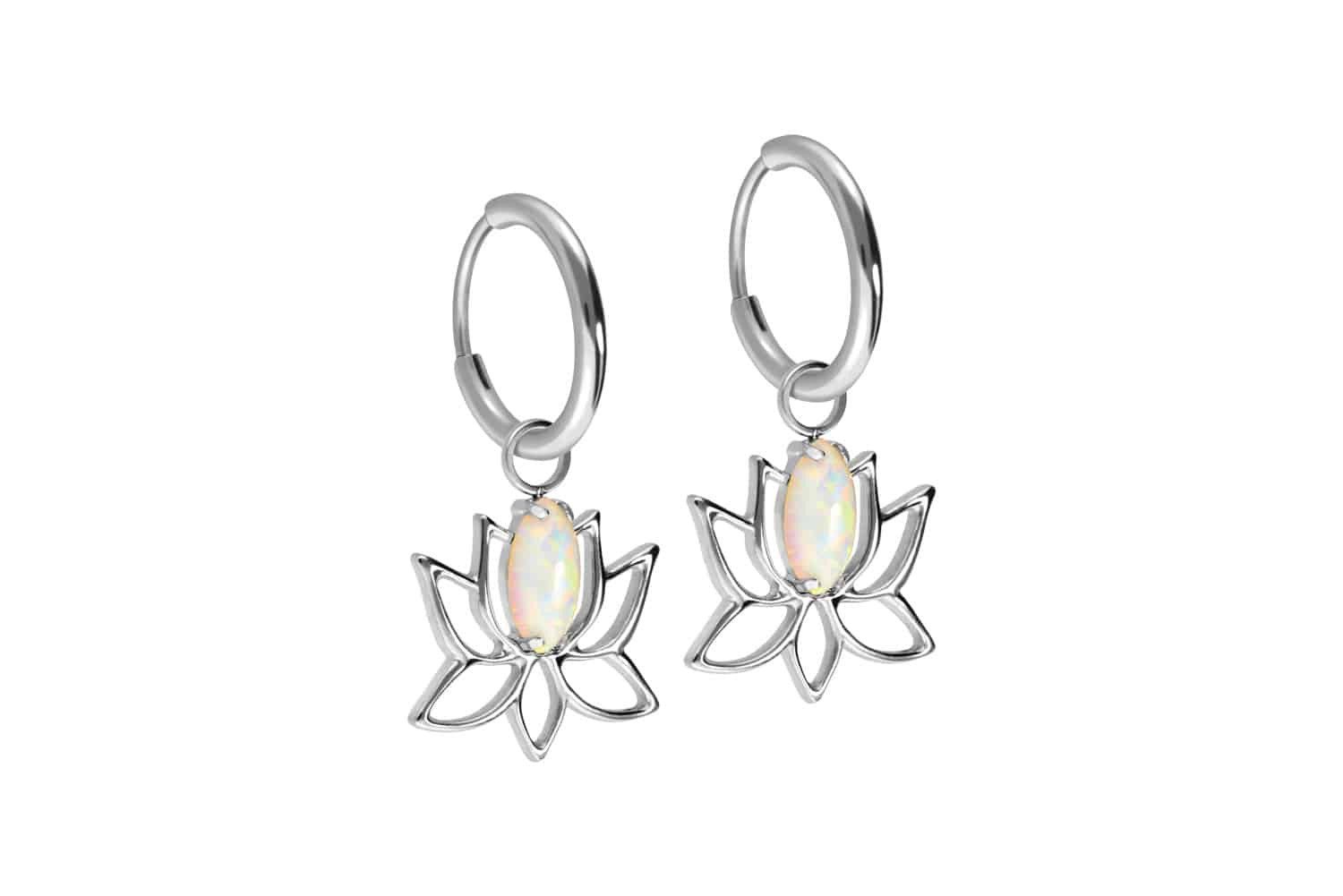 FILANGO Paar Creolen Titan Ohrclicker Creolen LOTUSBLÜTE + SYNTHETISCHER OPAL (Creolen, 1-tlg)