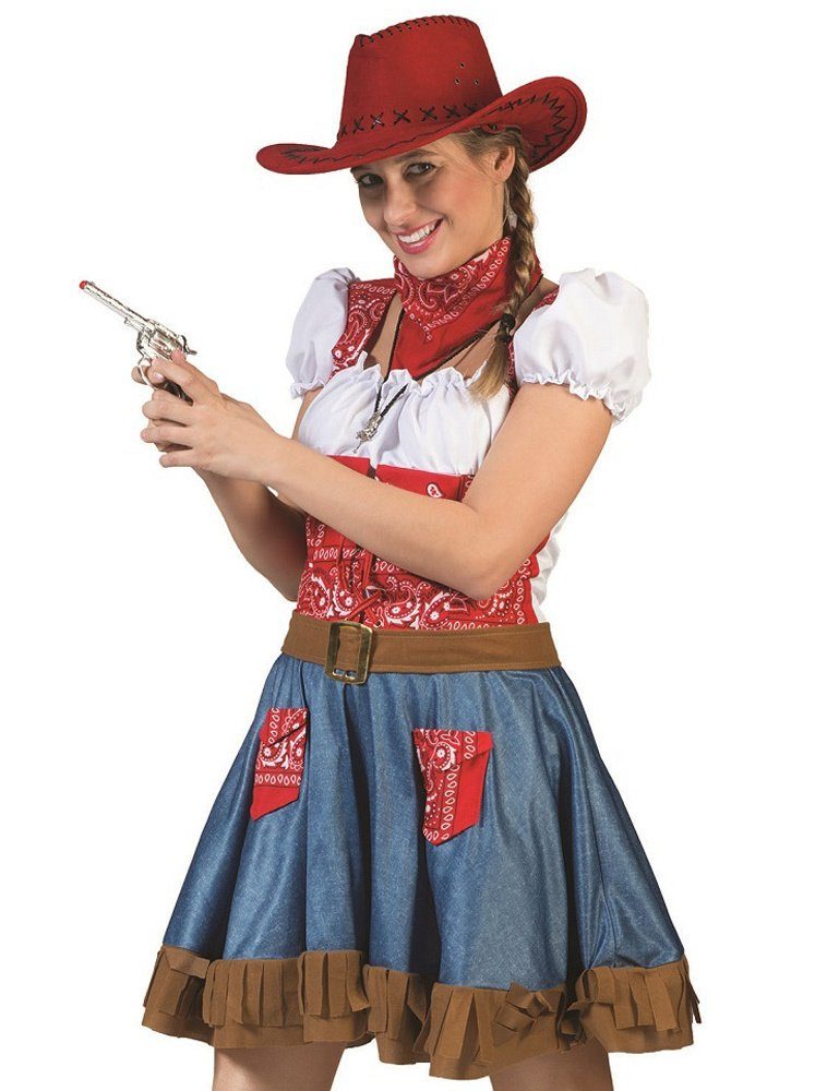 Funny Fashion Kostüm Cowgirl Kostüm 'Arizona' für Damen - Blau Rot, Co
