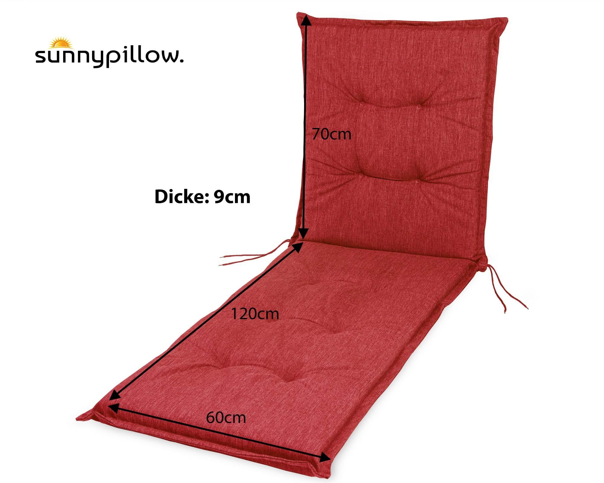 sunnypillow Liegenauflage Polsterauflagen für Gartenliege 190 x 60 x 9cm, 1 Stück Rot