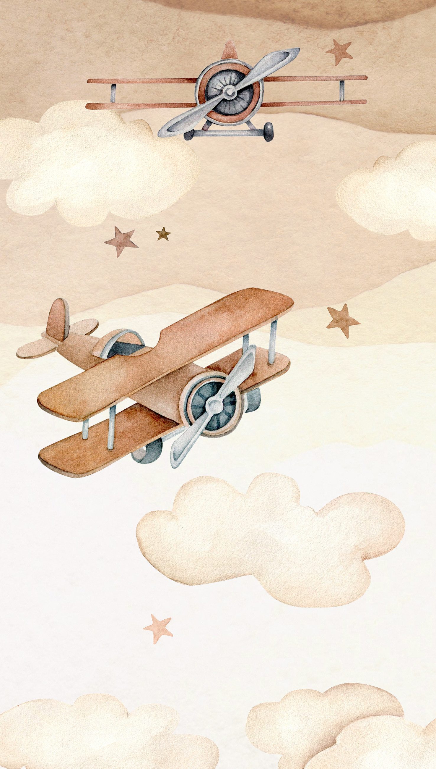 Rasch Fototapete Kinderzimmer mit Flugzeugen und Wolken in Beige und Braun, strukturiert, gemustert, (1 St), Retro