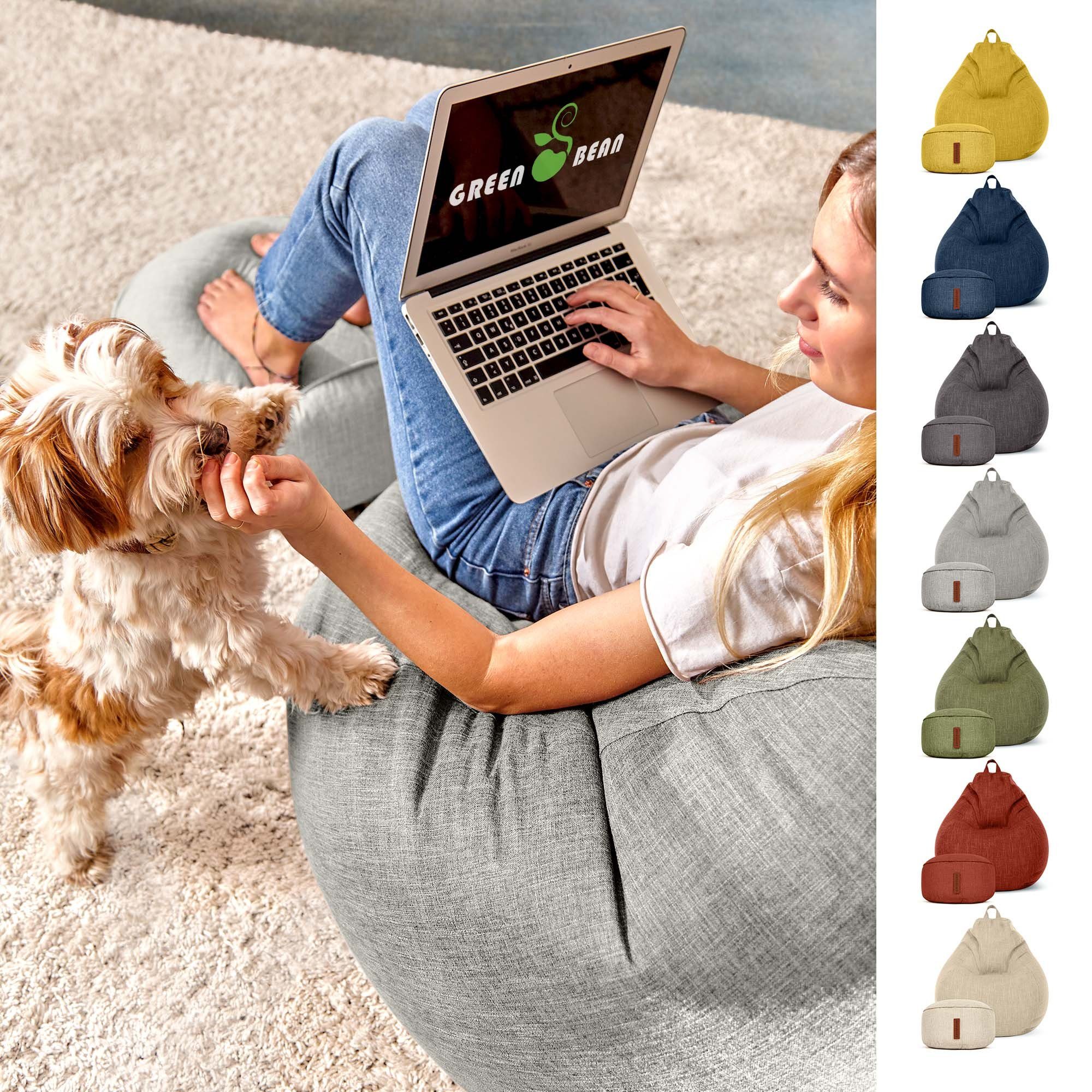 Stoff Riesensitzsack Pouf Home-Linen Füllung, EPS-Perlen (Indoor Kuschelig Lounge Silbergrau Bean Weich Sitzkissen Bodenkissen mit Waschbar), Sitzsack und Drinnen Green Liegekissen