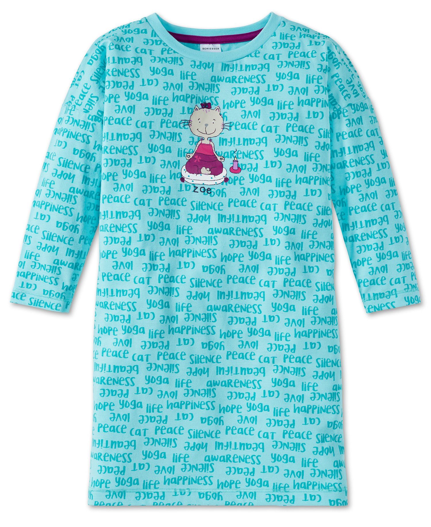 Schlafanzug, Zoe Cat Sleepshirt, Nachthemd, (Set, Schiesser Single-Jersey Mädchen langarm, Nachthemd Set)