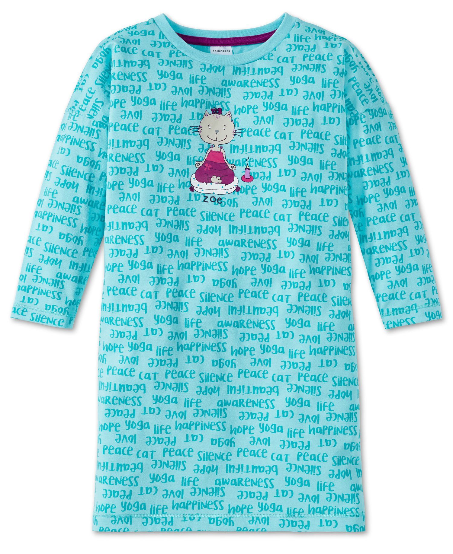 Schiesser Nachthemd Cat Zoe (Set, Set) Mädchen Schlafanzug, Sleepshirt,  Nachthemd, langarm, Single-Jersey