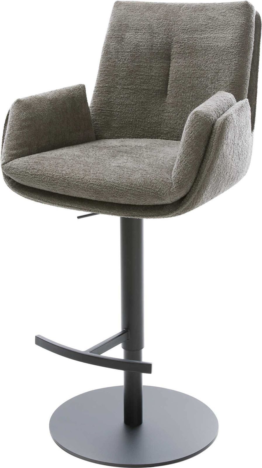 DELIFE Barhocker Clea-Flex, Drehfuß höhenverstellbar Metall Schwarz Bouclé Soft Schlamm