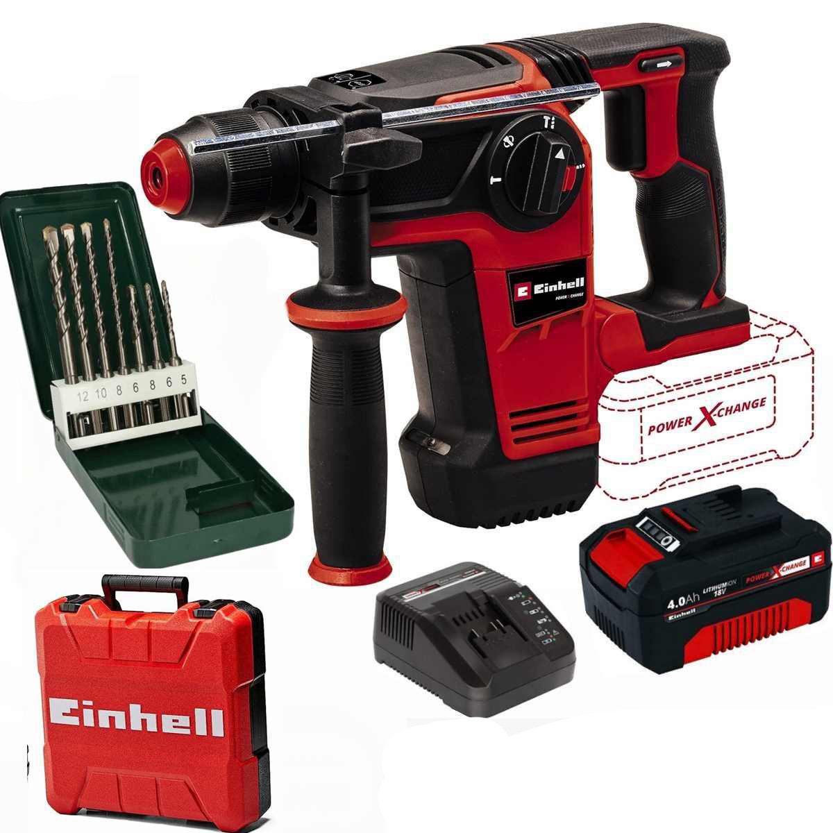 Einhell Akku-Bohrhammer Bohrhamme TP-HD 18/26 Li BL Akku 4.0 Ah+Koffer+Gratis 7tlg.Bohrerset