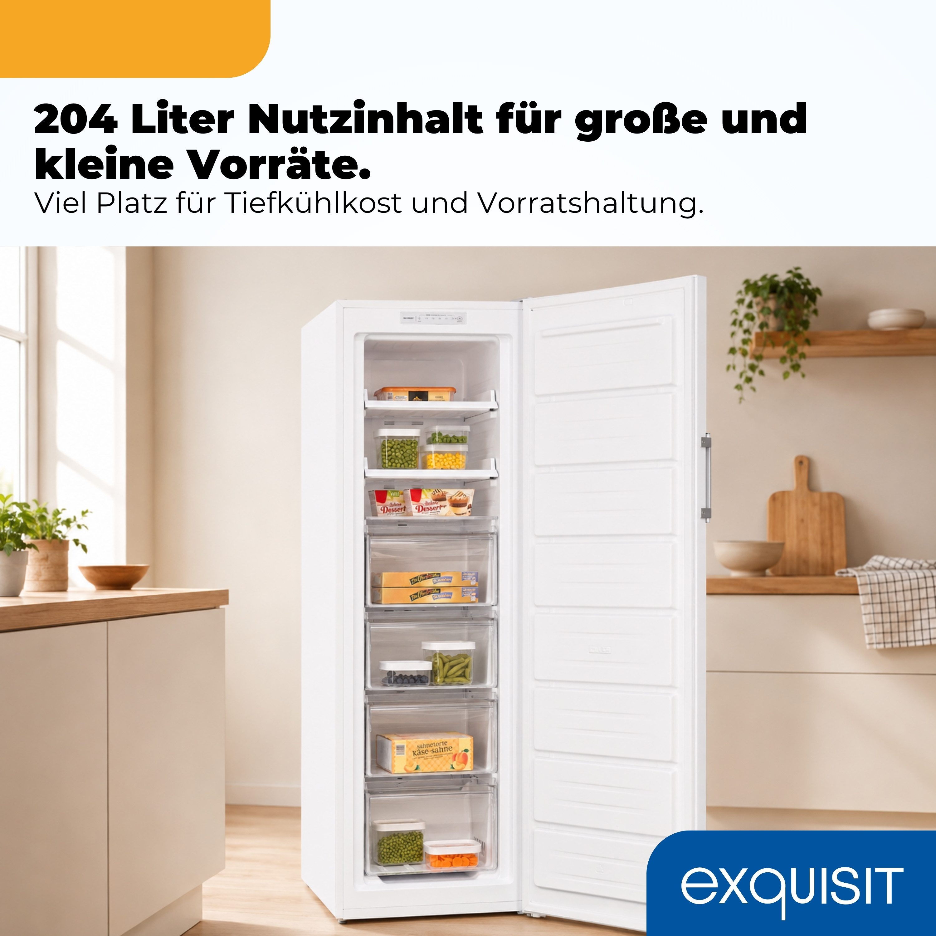 exquisit Gefrierschrank GS5271-NF-H-040C, 170 cm hoch, 54,5 cm breit, 204 l Nutzinhalt, 4 Gefrierschubladen, Energieklasse C, 39 dB – Bild 5 von 5