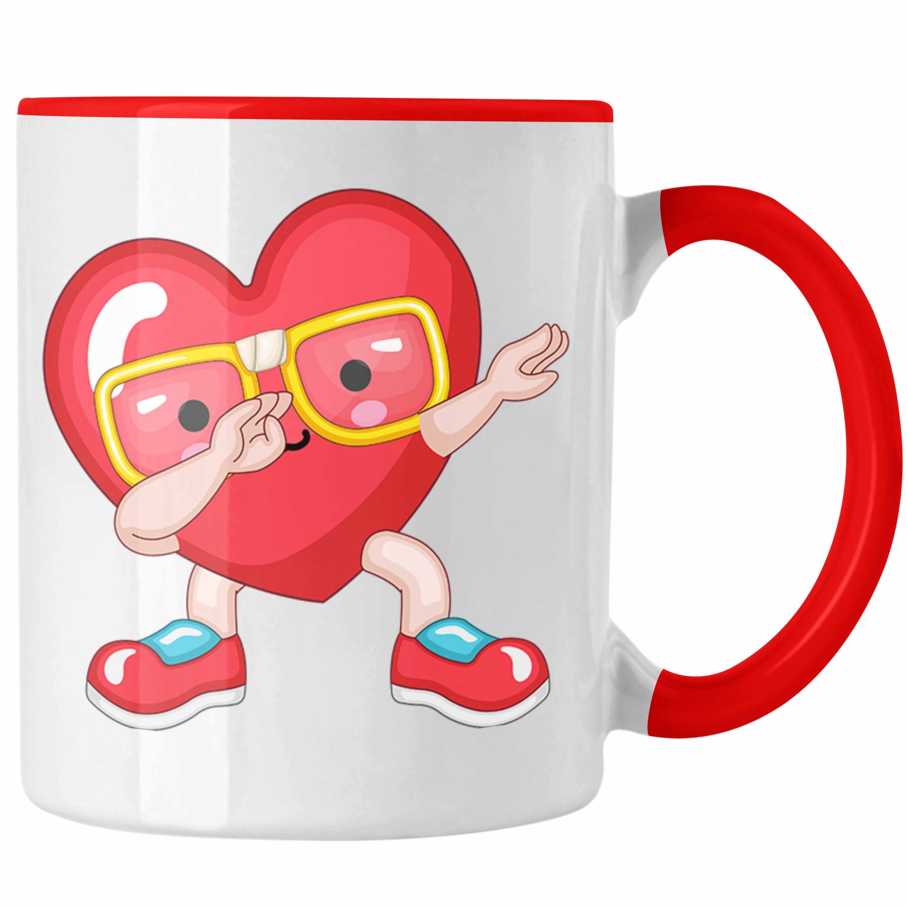 Trendation Tasse Tasse mit Herz-Grafik Romantisches Geschenk für Freundin Freund zum Va Rot