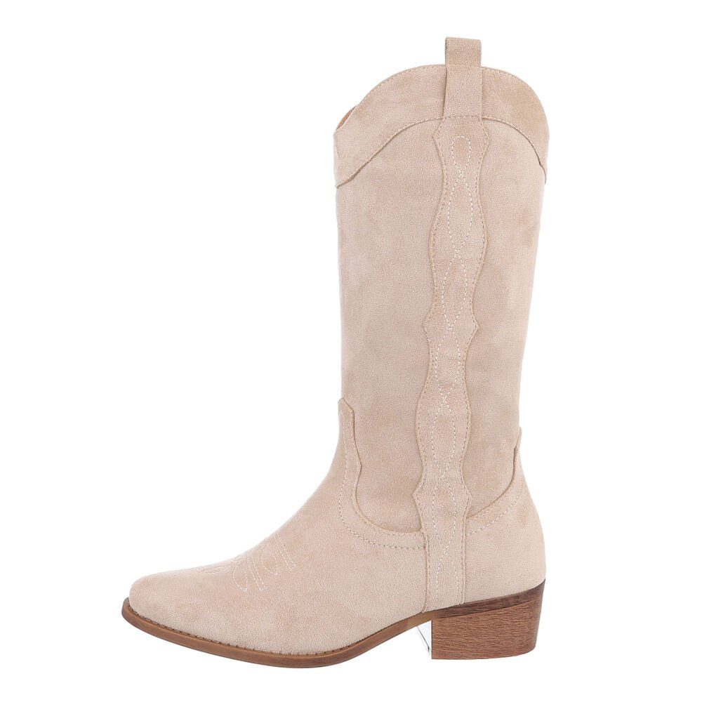 Ital-Design Damen Cowboyboots Western Westernstiefel Blockabsatz Western- & Bikerstiefel in Beige