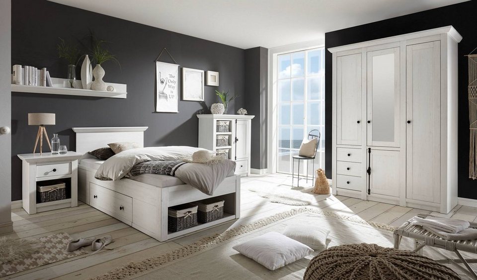 Stylefy Schlafzimmer-Set Liliann Schlafzimmerset Weiß, (Komplett  Schlafzimmer, Set (5-St), 5-teilig, Spanplatte, mit Spiegel, Glaselemente,  Landhausstil