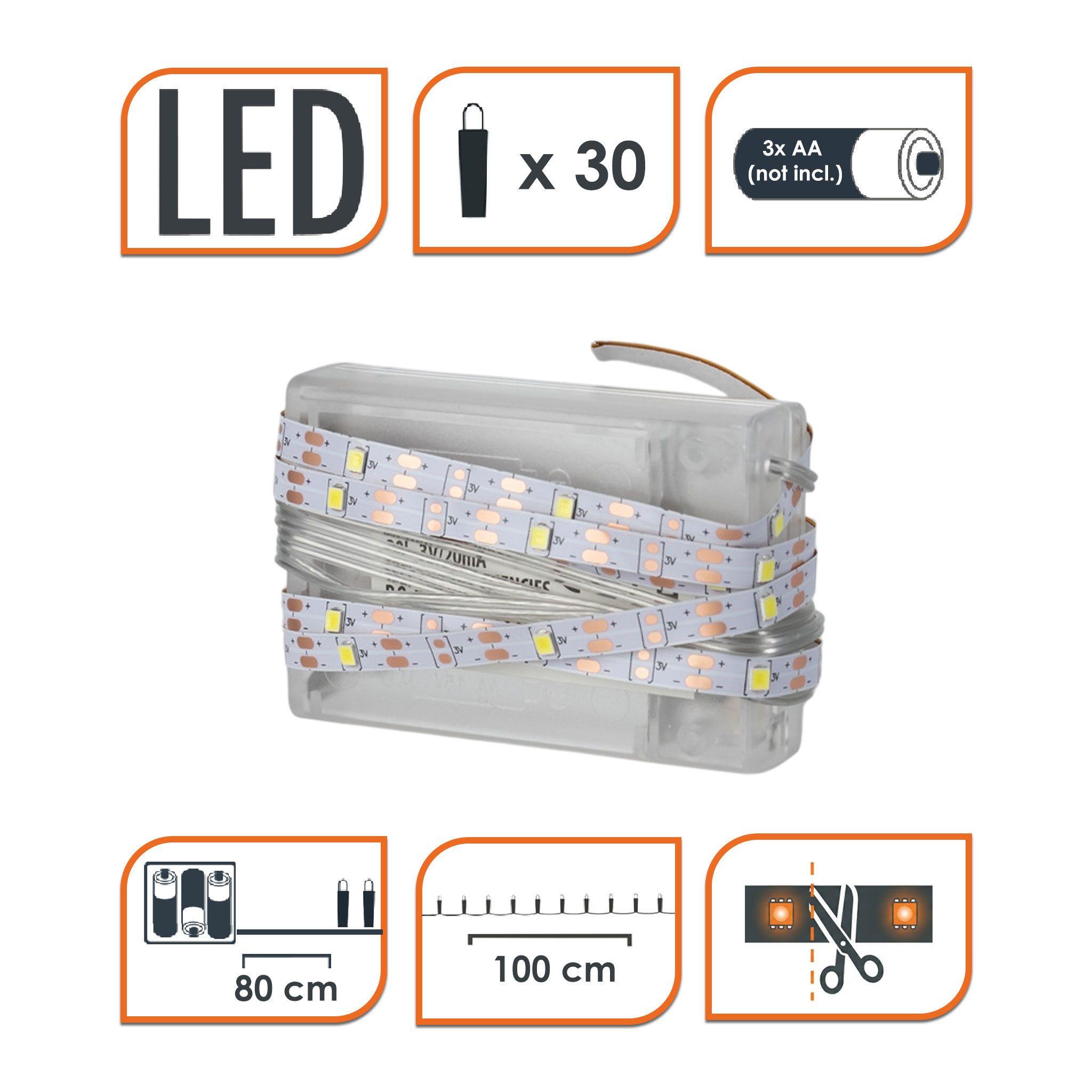Spetebo LED-Streifen LED Stripe 1 m mit 30 LED - warm weiß, 30-flammig, individuell kürzbarer Lichterstreifen selbstklebend