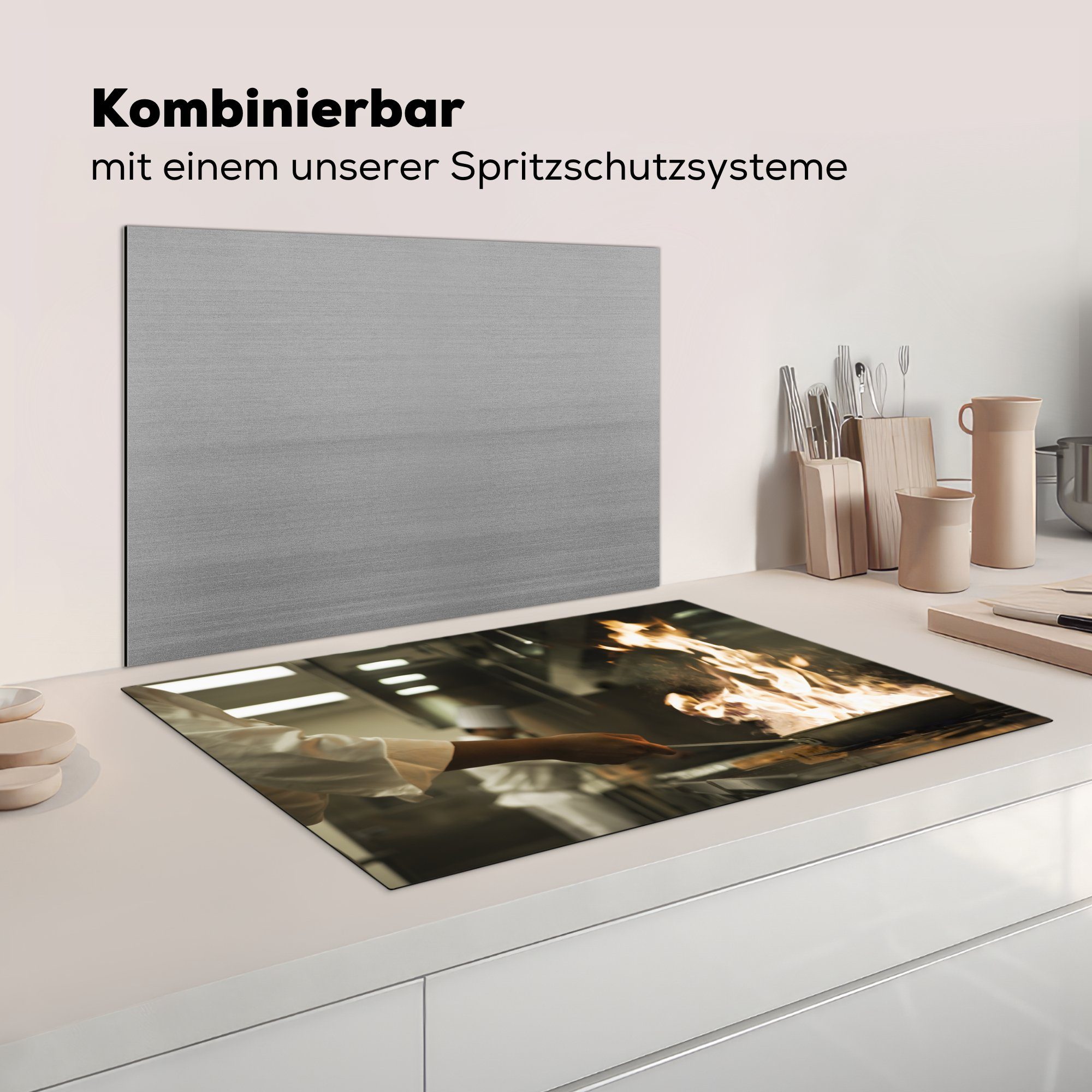 für die cm, (1 brennende Ceranfeldabdeckung tlg), Koch 81x52 Induktionskochfeld Vinyl, küche, Herdblende-/Abdeckplatte hält Pfanne, Schutz MuchoWow