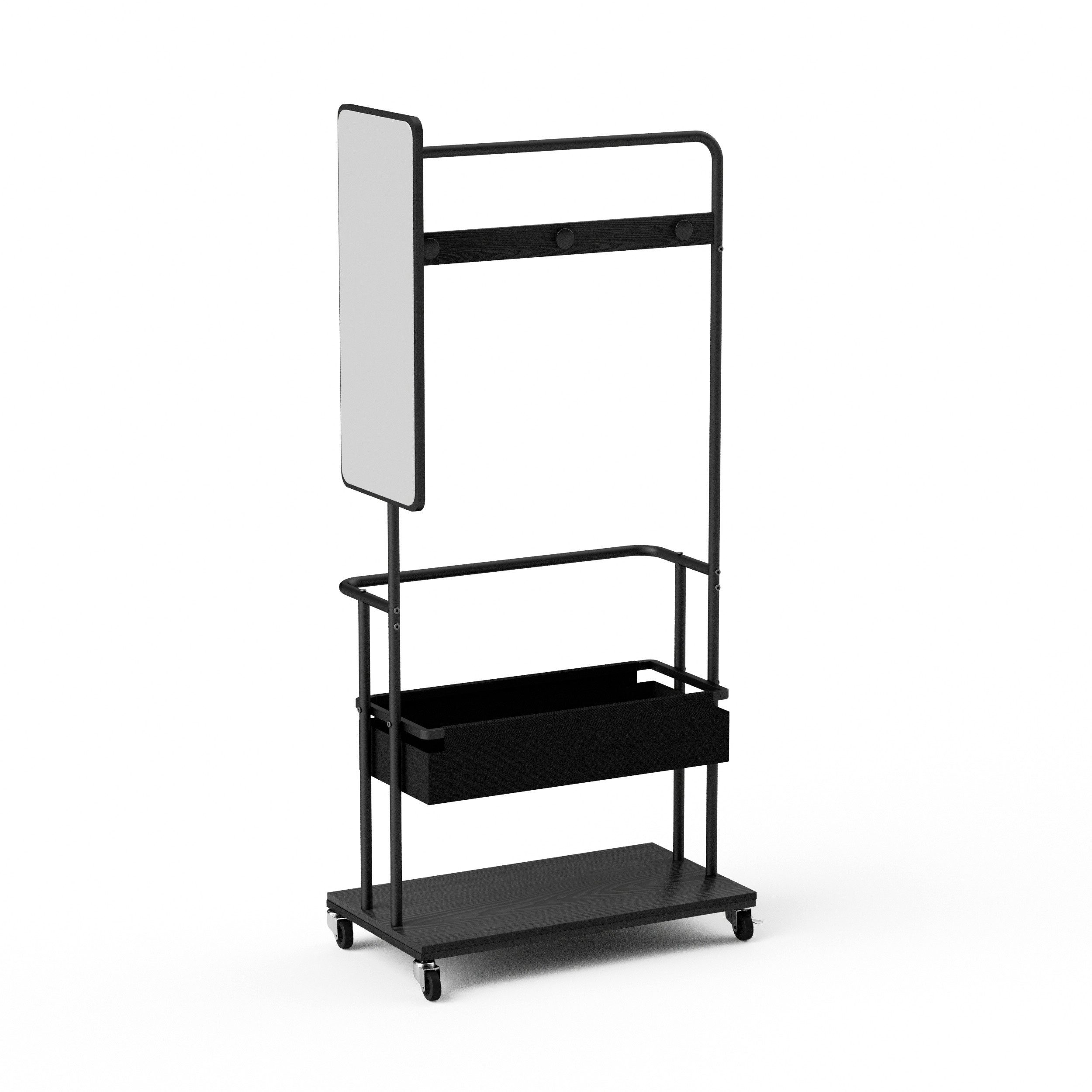 Yorbay Kleiderständer 3-in-1 Garderobenständer aus Robuster Metall(Korb +Korb+Kleiderbügel), groß Garderobenständer mit Rollen, 70x40x70cm