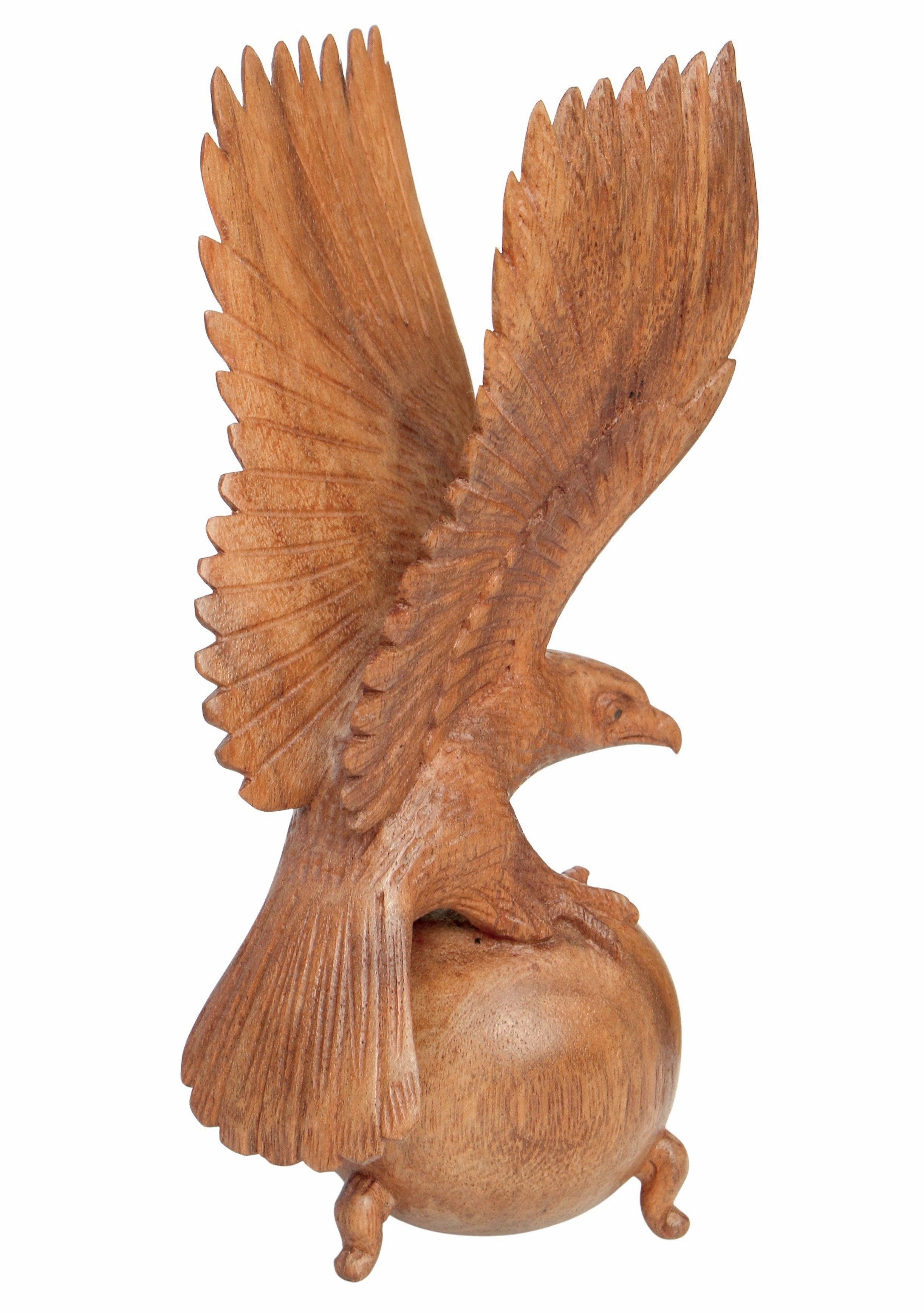 Wogeka Tierfigur Adler auf Kugel Holz-Figur Tier Vogel Greifvogel Dekoration