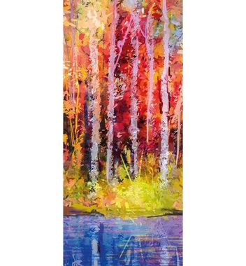 MyMaxxi Dekorationsfolie Türtapete Bunter Wald mit Fluss Malerei Türbild Türaufkleber Folie
