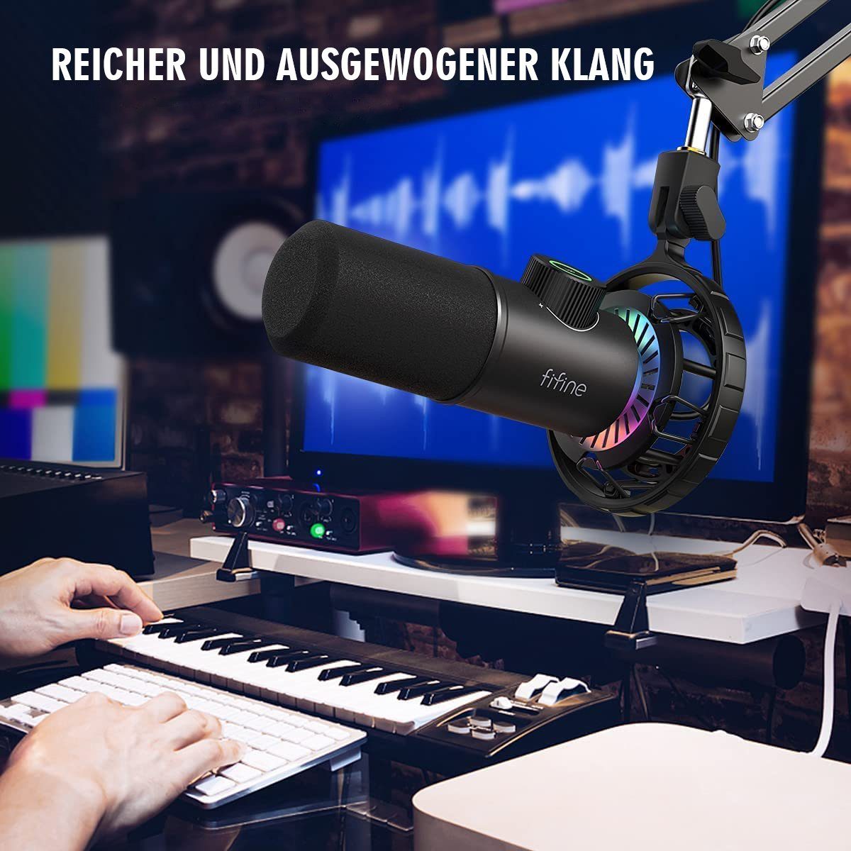 FIFINE Mikrofon USB Dynamische Mikrofon Gaming mit RGB Lichteffekt
