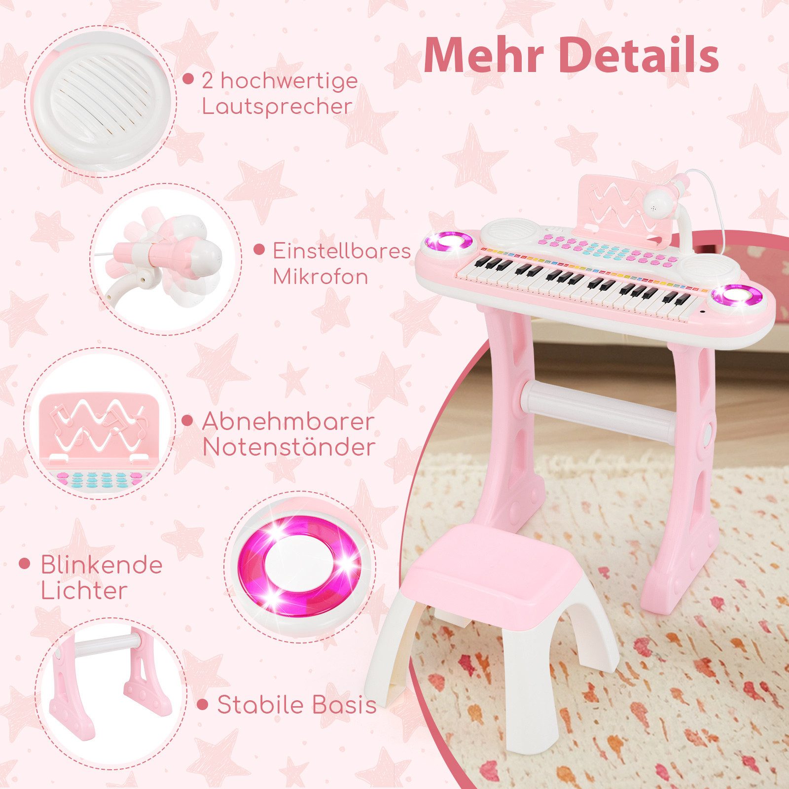 COSTWAY Spielzeug-Musikinstrument, 37 Tasten Klaviertastatur Kinder Keyboar günstig online kaufen