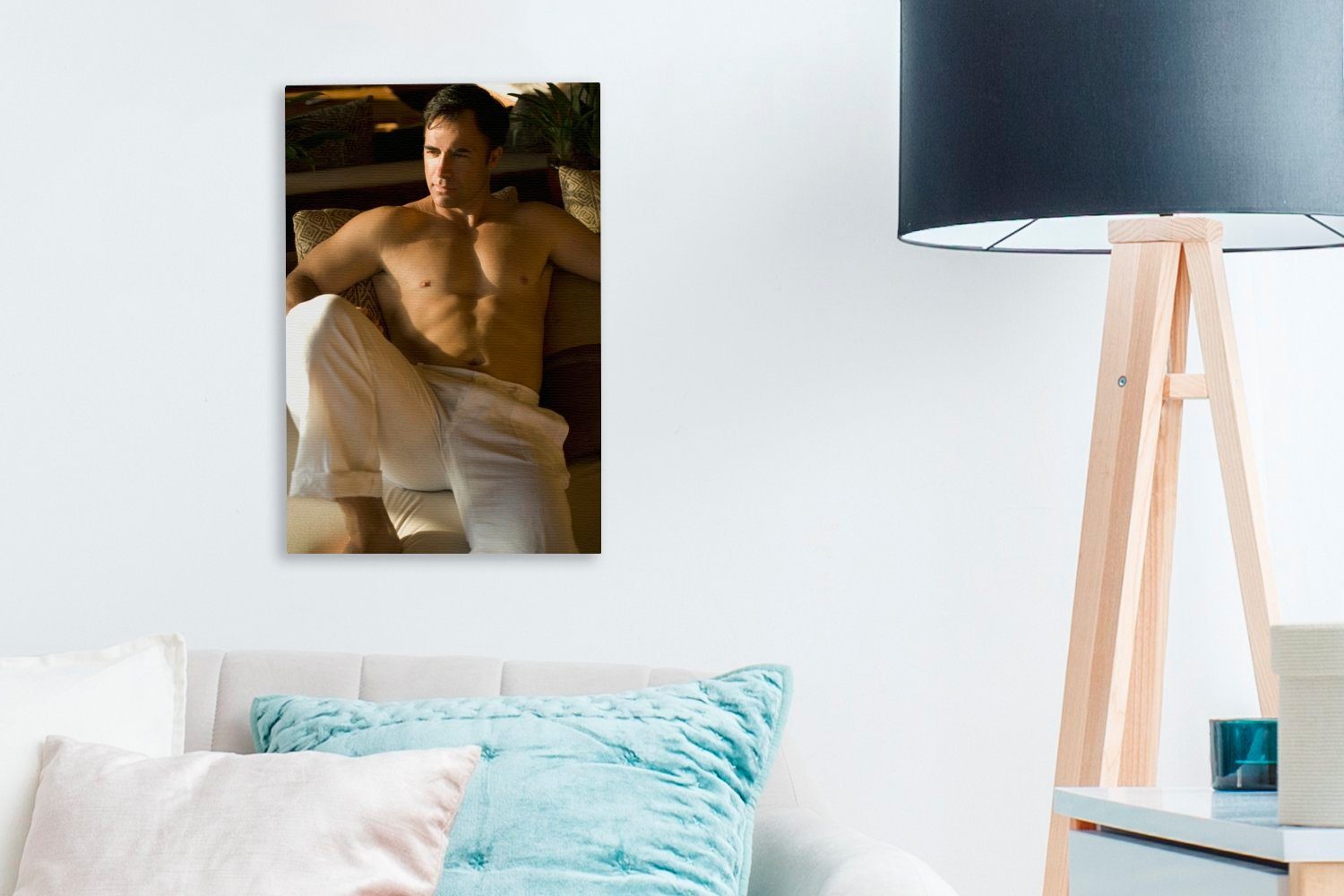 muskulöser St), (1 weißen Zackenaufhänger, fertig cm Mann Leinwandbild Leinwandbild bespannt Hosen, 20x30 inkl. Gemälde, in OneMillionCanvasses® Ein