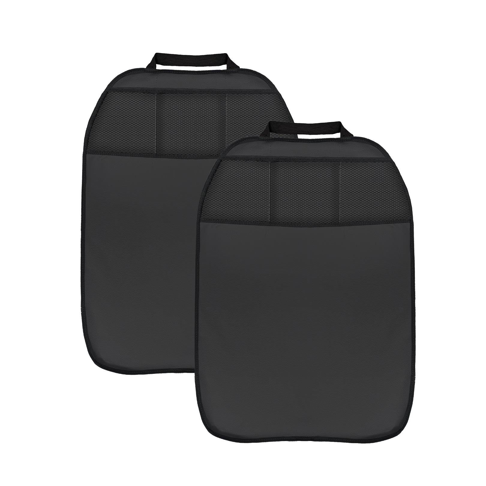 L & P Car in Kunstleder Sitzschoner mit (2 3 Rückenlehnenschutz Design Stück), Taschen schwarz Auto-Rückenlehnentasche Kinder