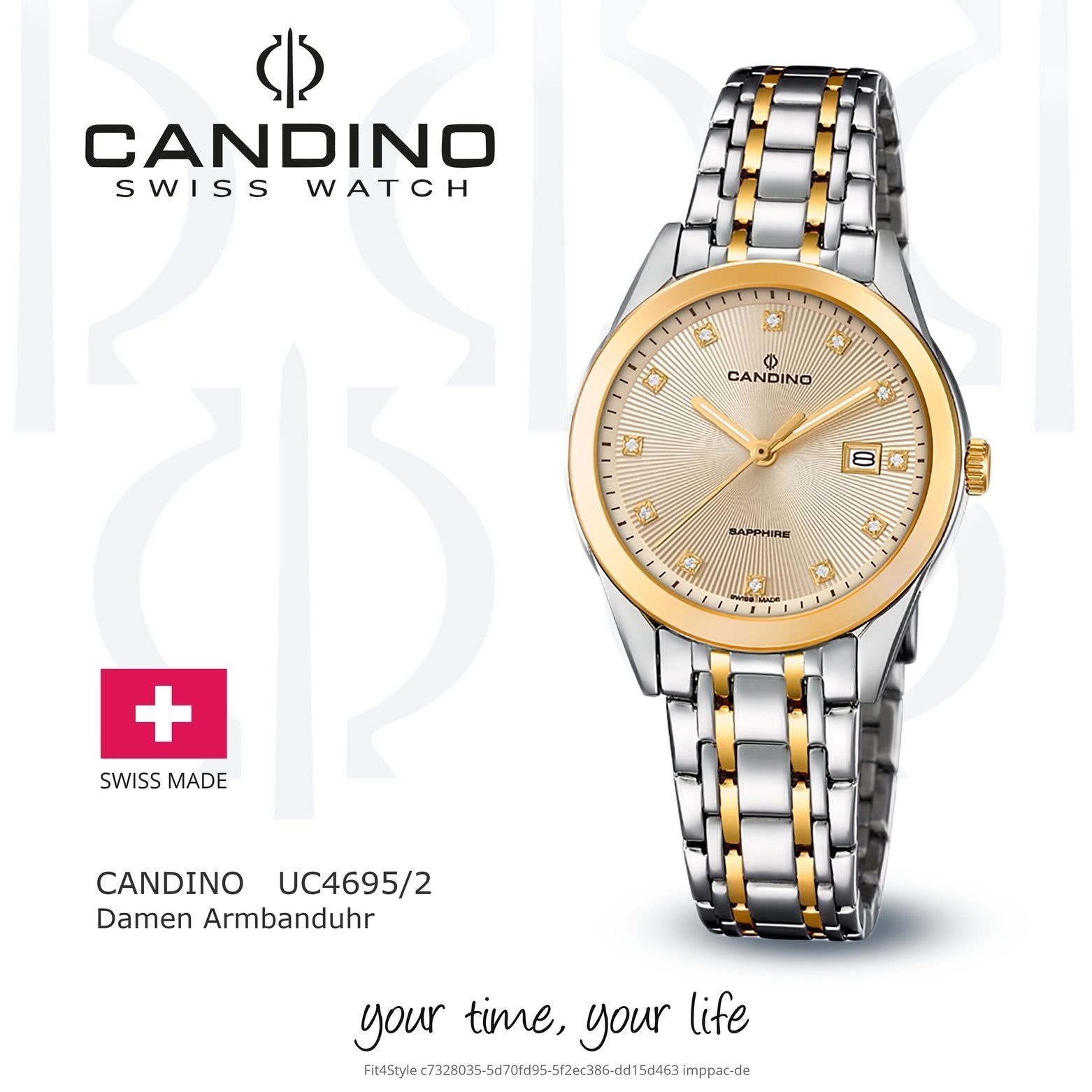 Uhr Damen C4695/2, Analog Candino silber, Damen Armbanduhr Elegant gold, Candino Quarzuhr rund, Edelstahlarmband