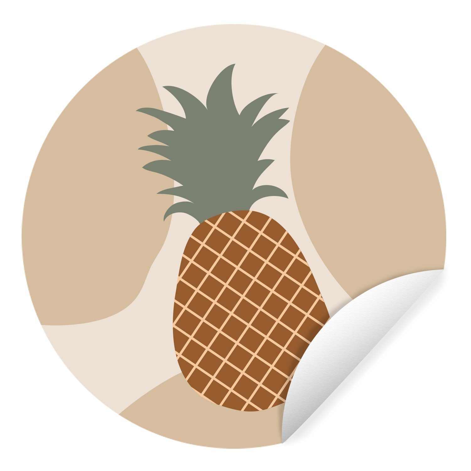 Ananas Tapetenaufkleber, (1 - Wohnzimmer Pastell Obst Rund, Wandsticker Kinderzimmer, - MuchoWow für St), - Sommer Tapetenkreis