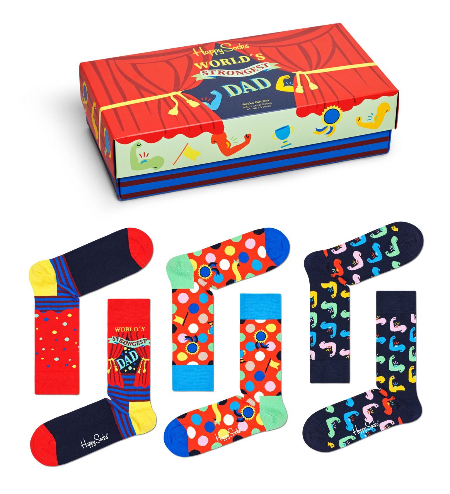 Happy Socks Socken Tagessocke Crew Strongest Dad rot Geschenkbox - 3 Paar