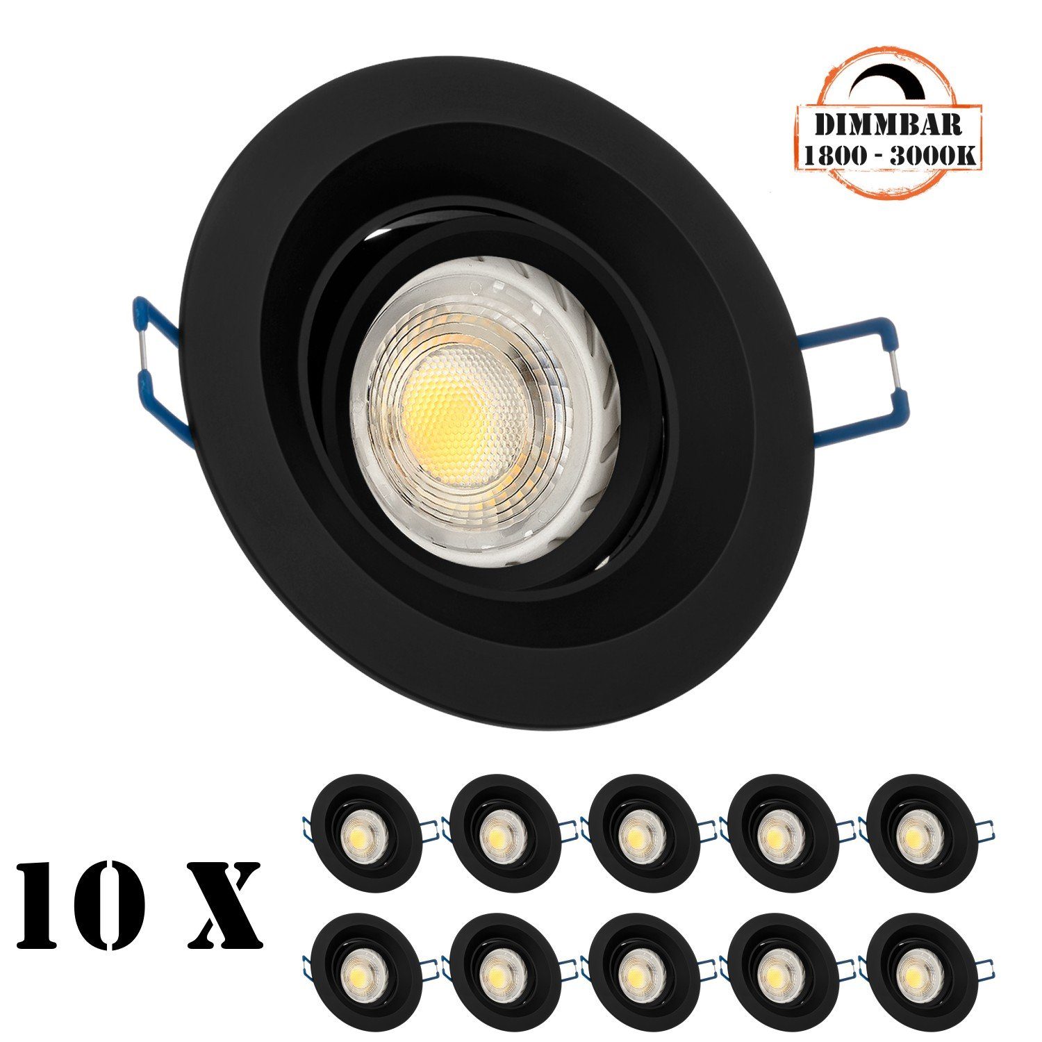 LEDANDO LED Einbaustrahler 10er LED Einbaustrahler Set GU10 in schwarz mit 5,5W LED von LEDANDO -