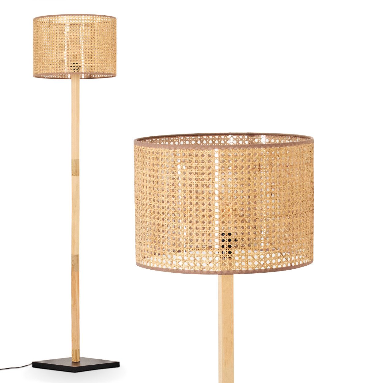 Stehlampe Stehlampe aus Holz/Metall/Rattan/Wienergeflecht in Natur/Schwarz/Beige