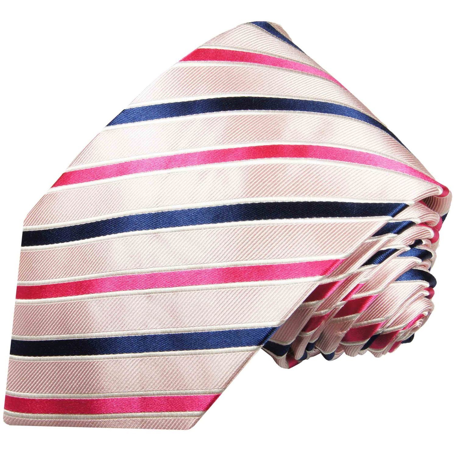 modern Malone pink 100% 600 (6cm), Krawatte Paul rosa Seide Schmal gestreift Designer Herren Seidenkrawatte blau Schlips